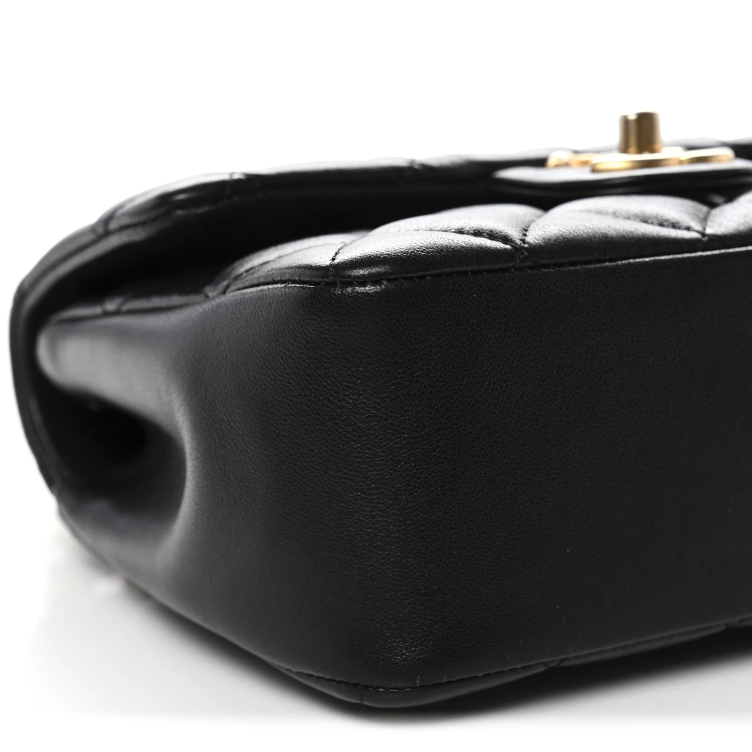 Shiny Lambskin Quilted Pearl Twist Mini Square Flap Black - Image 9