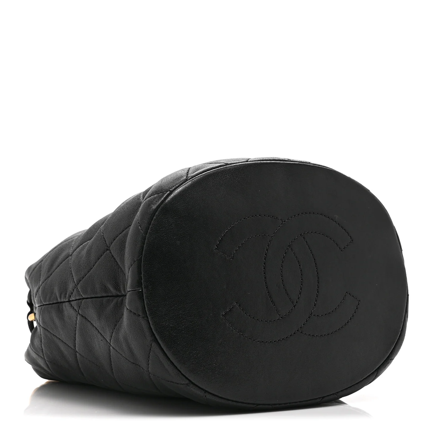 Shiny Lambskin Quilted Small Chain Is More Drawstring Bag Black - Image 4