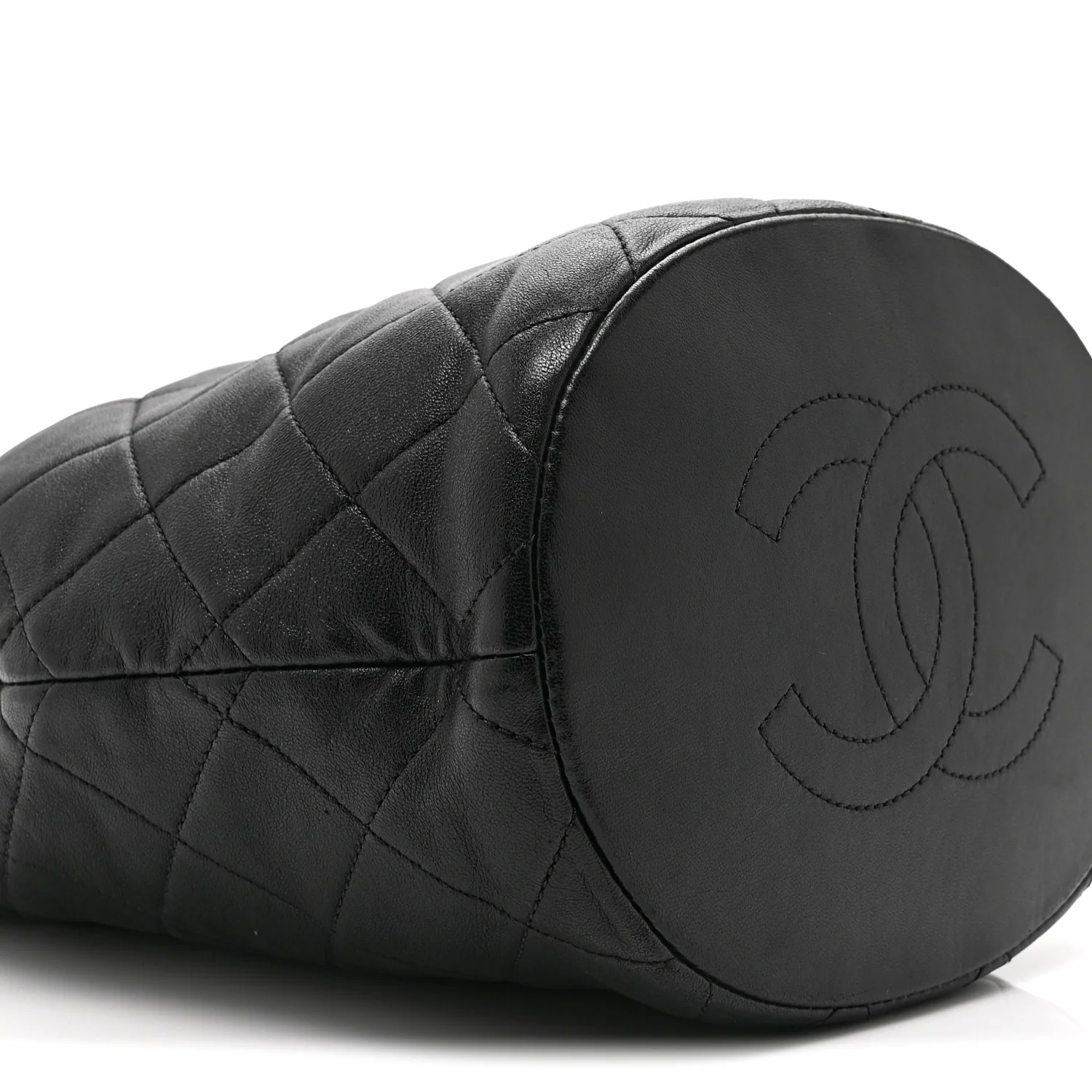 Shiny Lambskin Quilted Small Chain Is More Drawstring Bag Black - Image 9