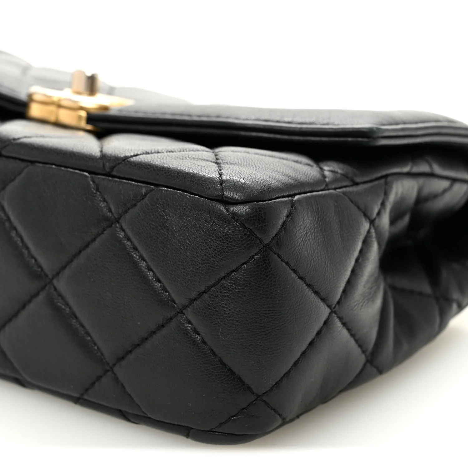 Shiny Lambskin Quilted Small Single Flap Black - Image 10