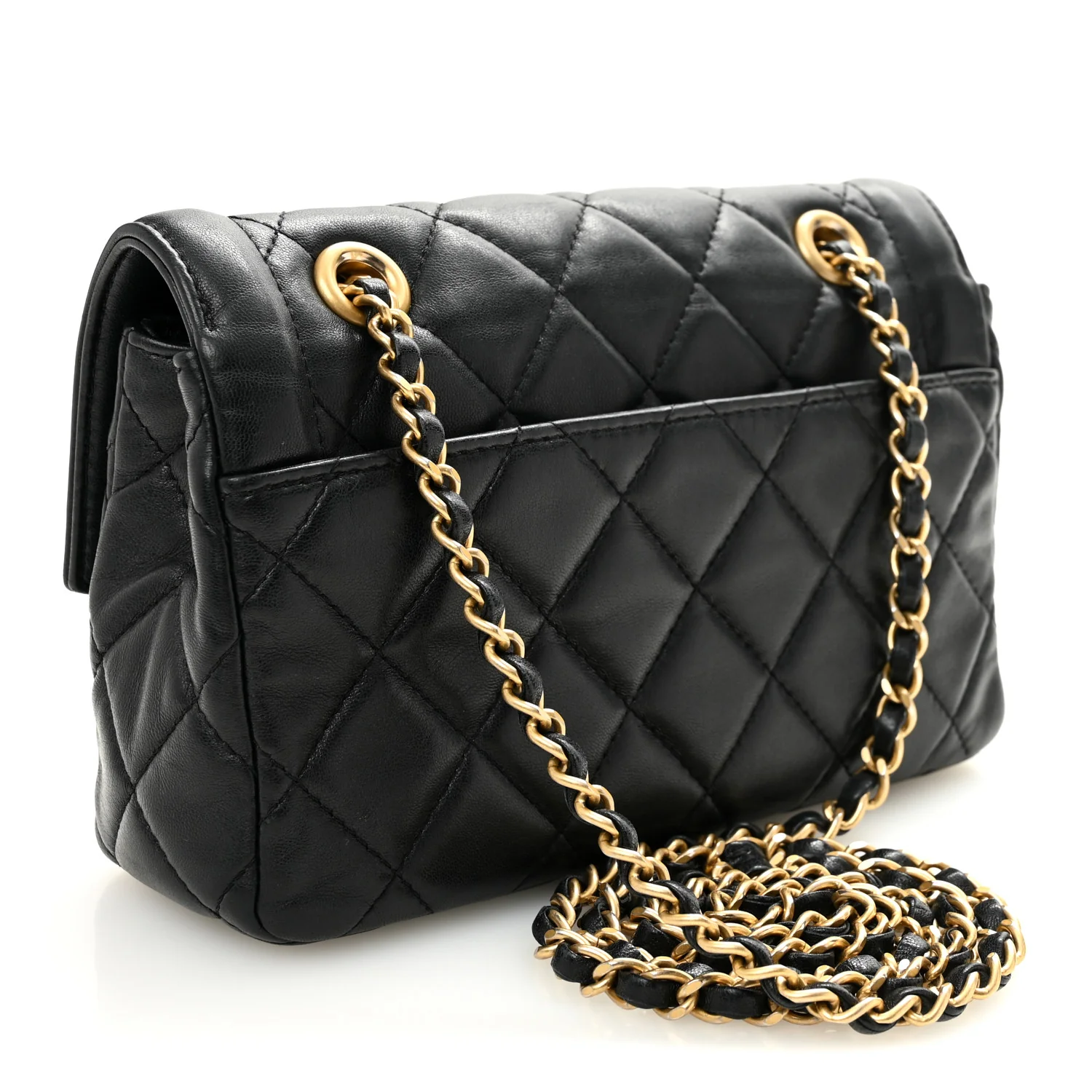 Shiny Lambskin Quilted Small Single Flap Black - Image 3