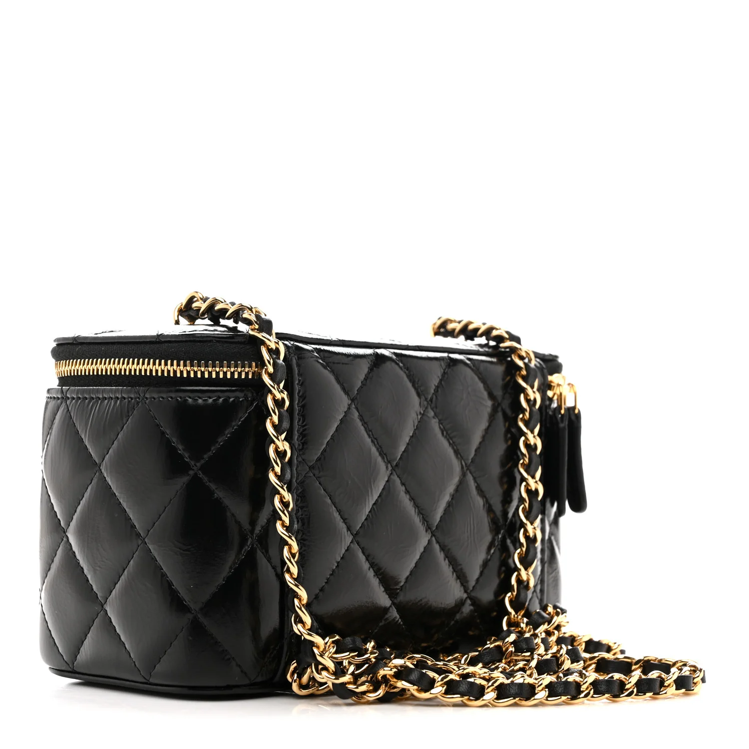 Shiny Lambskin Quilted Small Vanity Case With Chain Black - Image 3