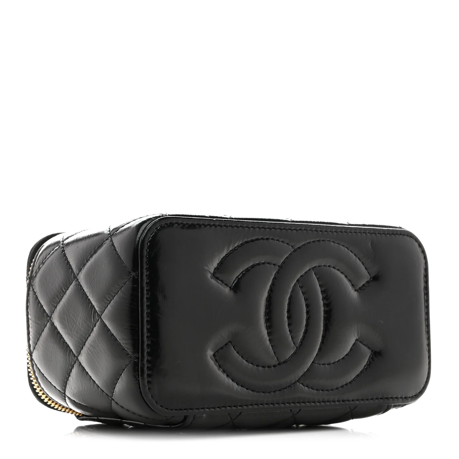 Shiny Lambskin Quilted Small Vanity Case With Chain Black - Image 4