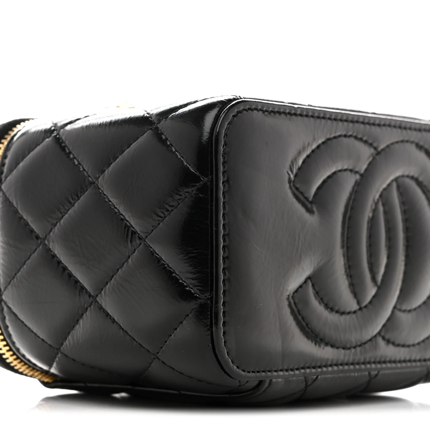 Shiny Lambskin Quilted Small Vanity Case With Chain Black - Image 9