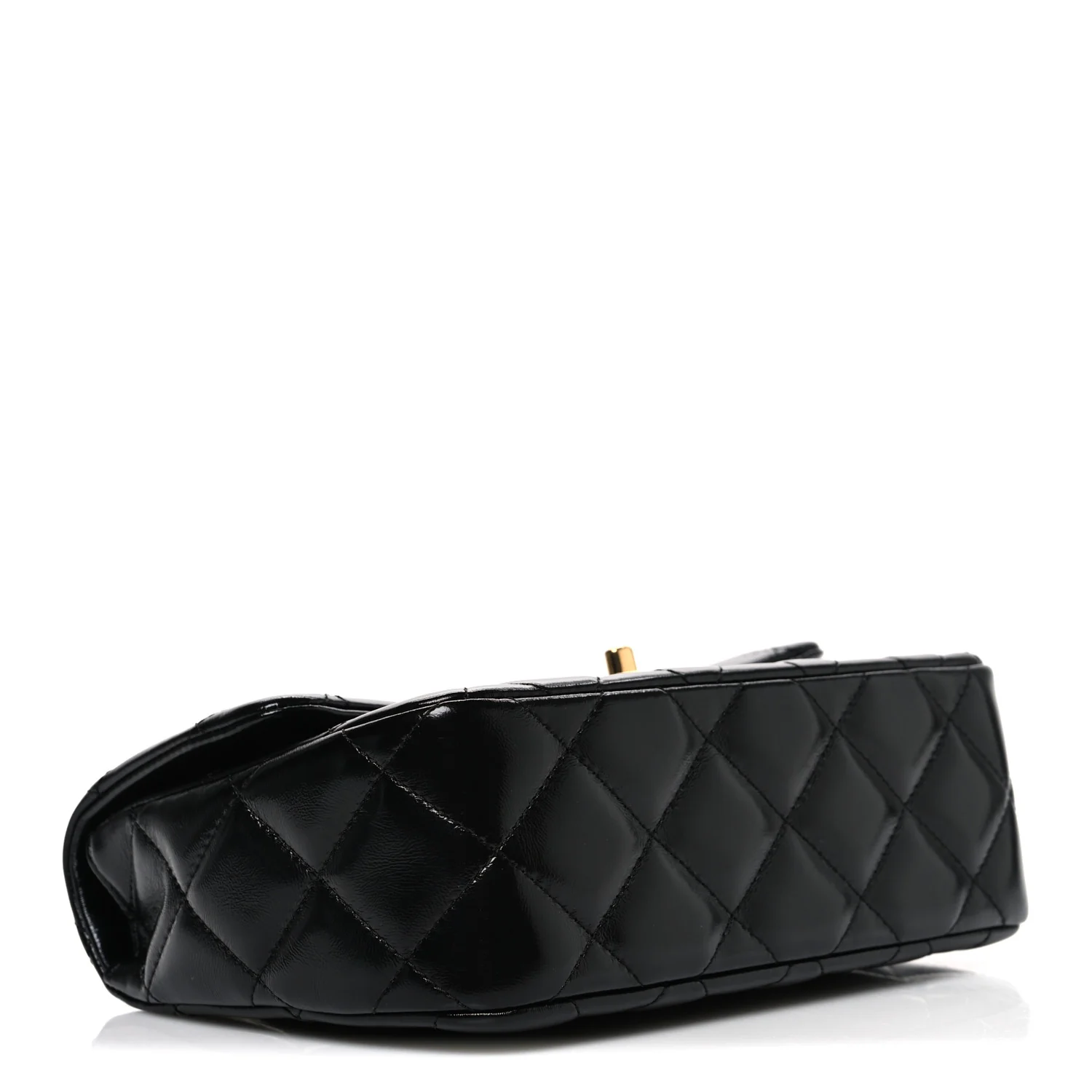Shiny Lambskin Quilted Twisted Links Top Handle Flap Black - Image 4