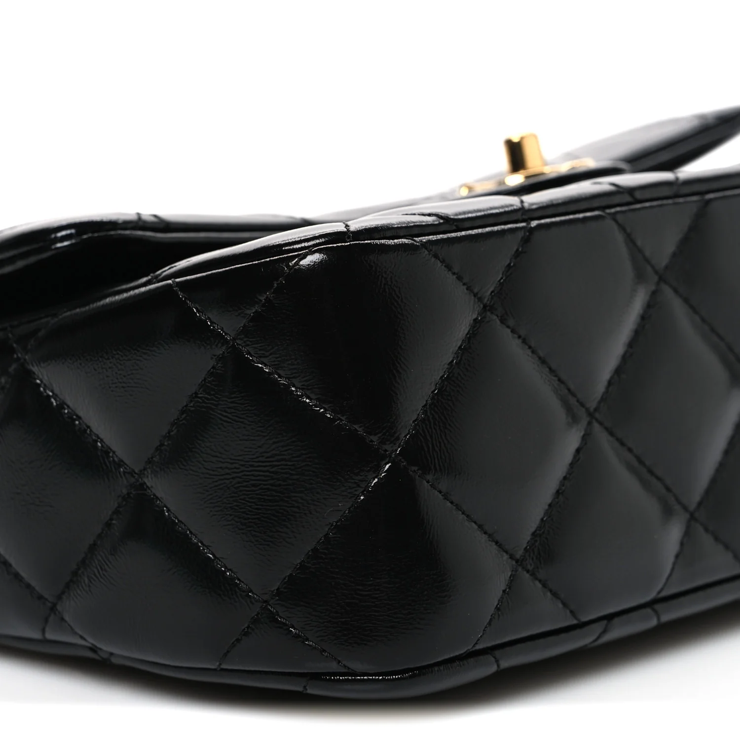 Shiny Lambskin Quilted Twisted Links Top Handle Flap Black - Image 9