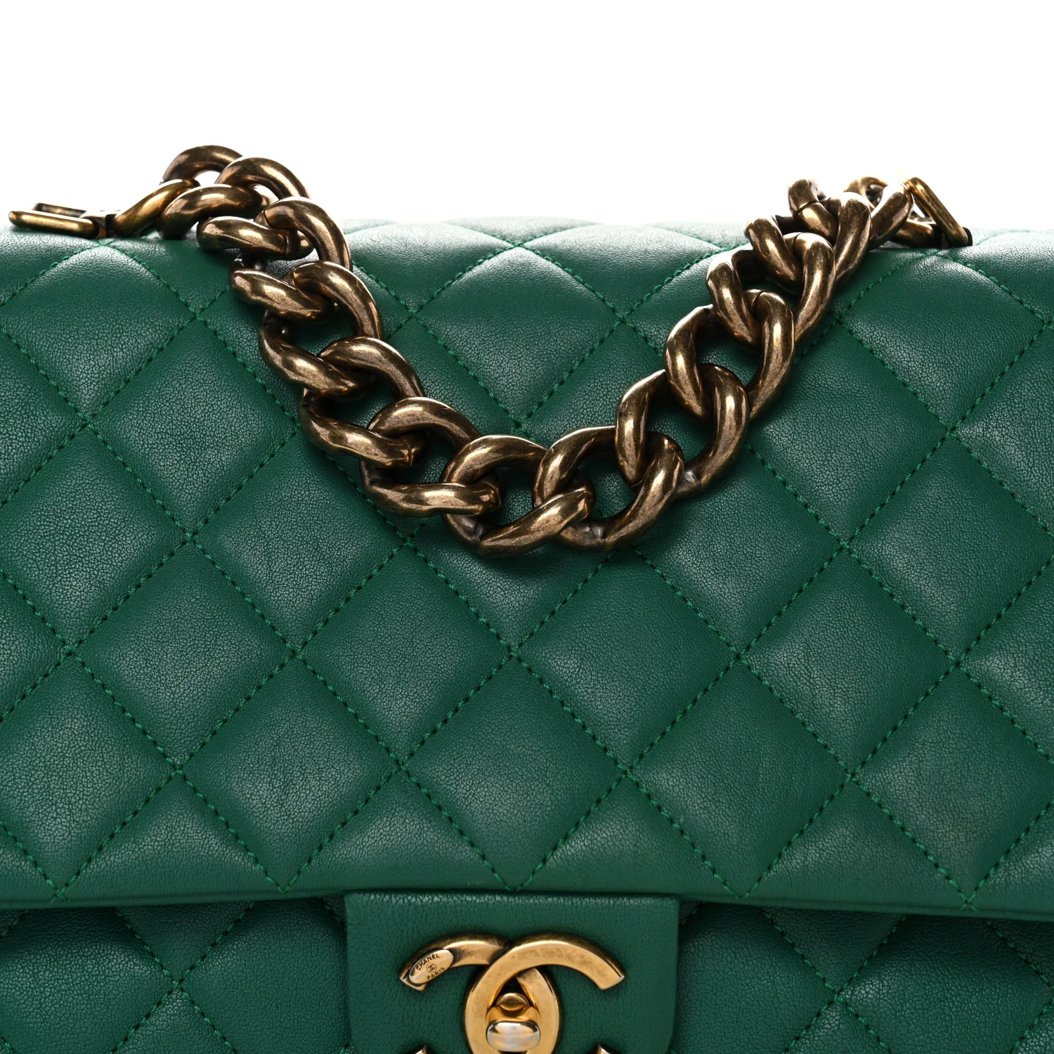 Shiny Sheepskin Quilted Large Trapezio Flap Green - Image 8