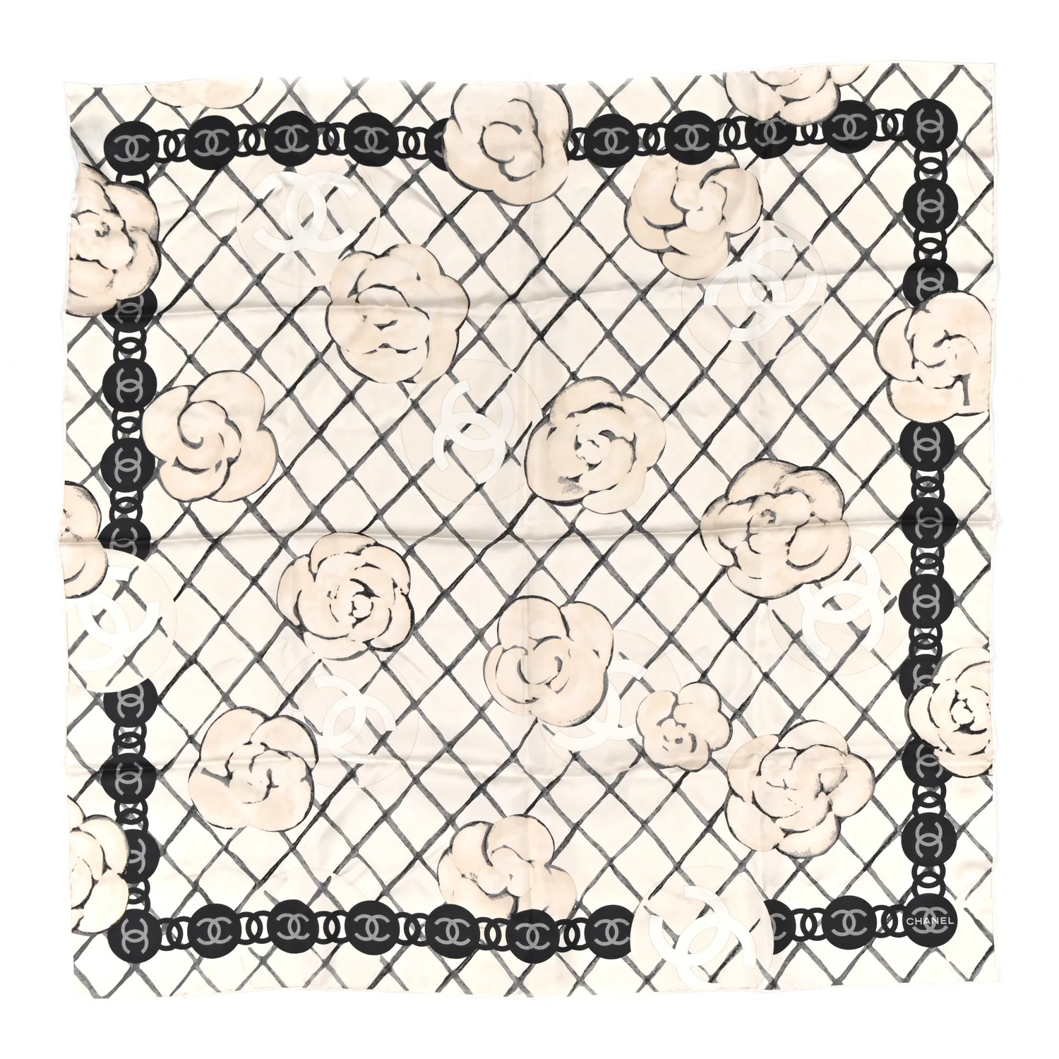 Silk Camellia CC Square Scarf Ivory