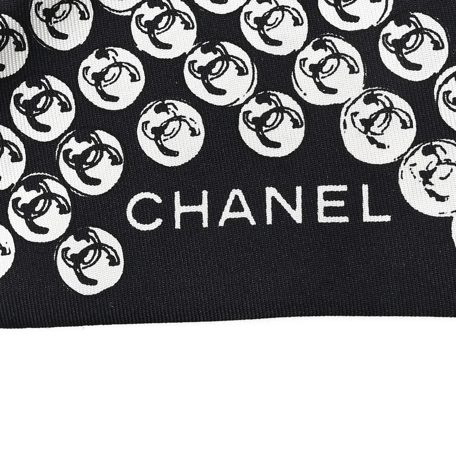 Silk CC Logo Camellia  Bandeau Scarf White Black - Image 3