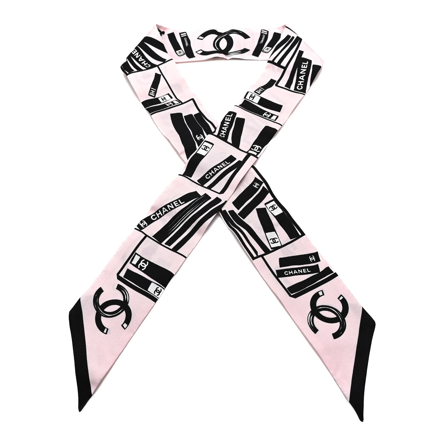 Silk CC Logo Slim Bandeau Scarf Pink Black