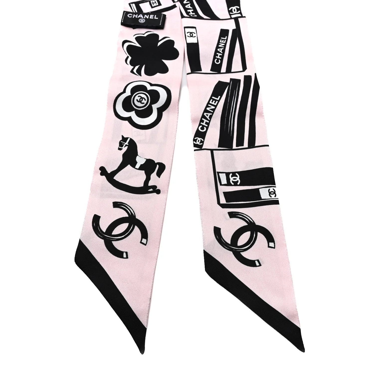 Silk CC Logo Slim Bandeau Scarf Pink Black - Image 2