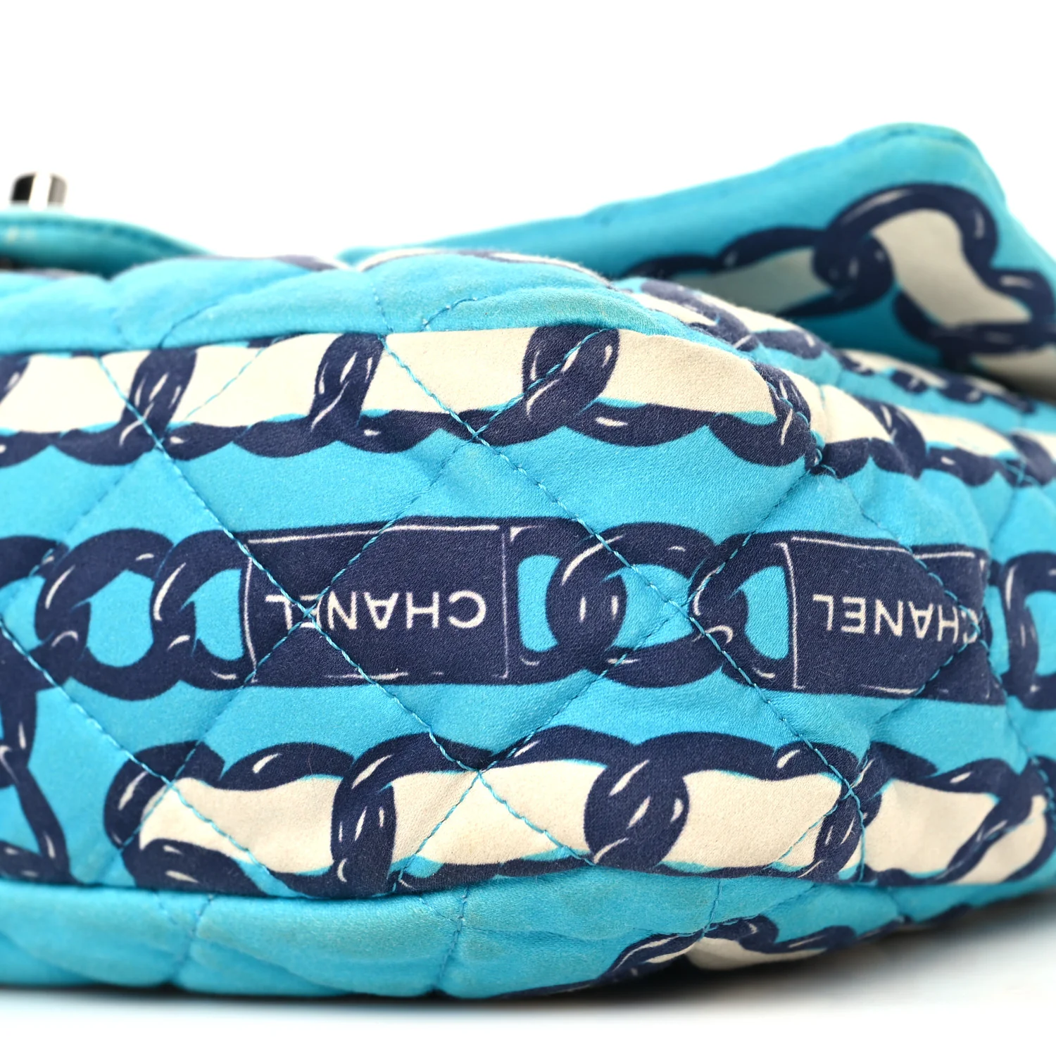 Silk Chain Printed Medium Single Flap Blue - Image 10