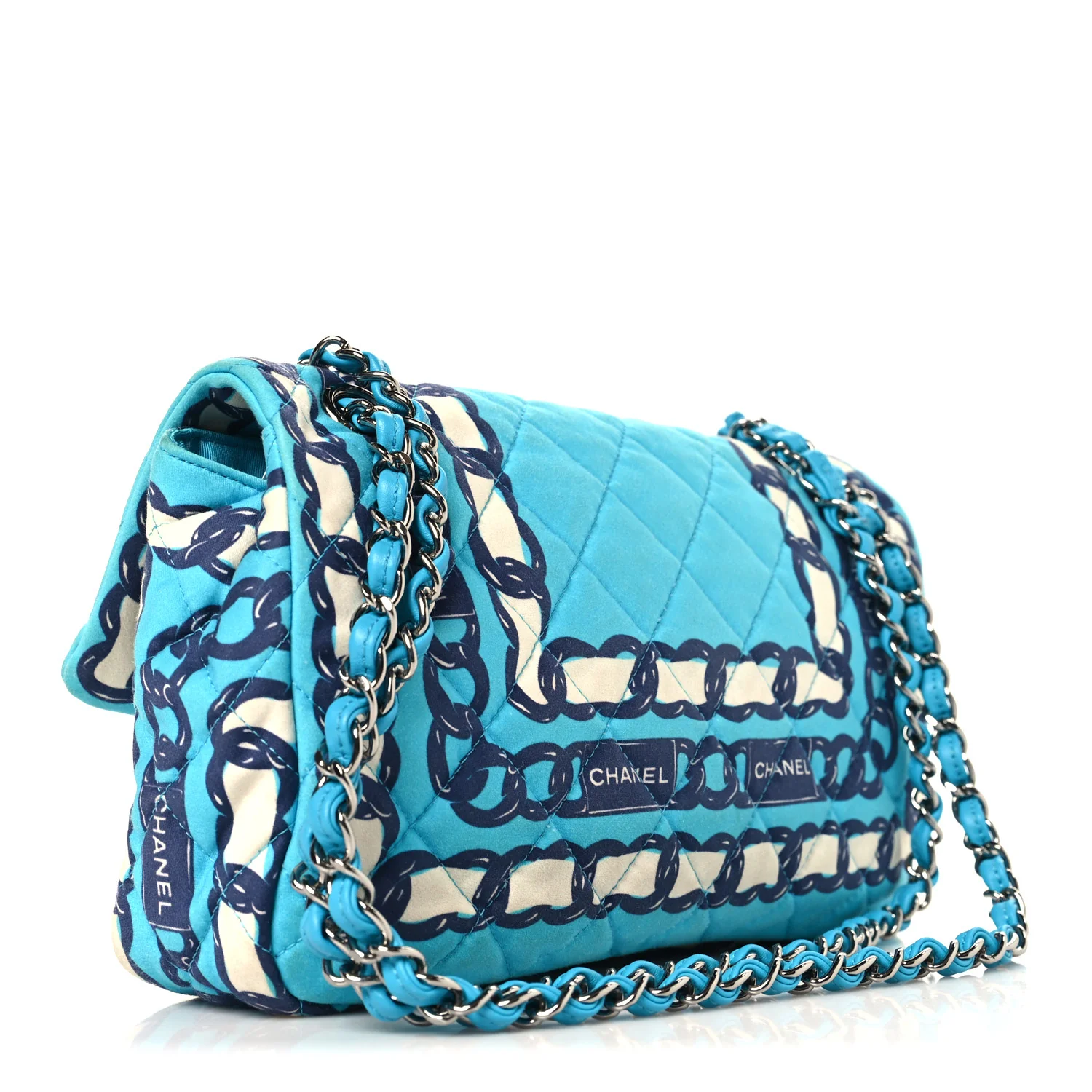 Silk Chain Printed Medium Single Flap Blue - Image 3