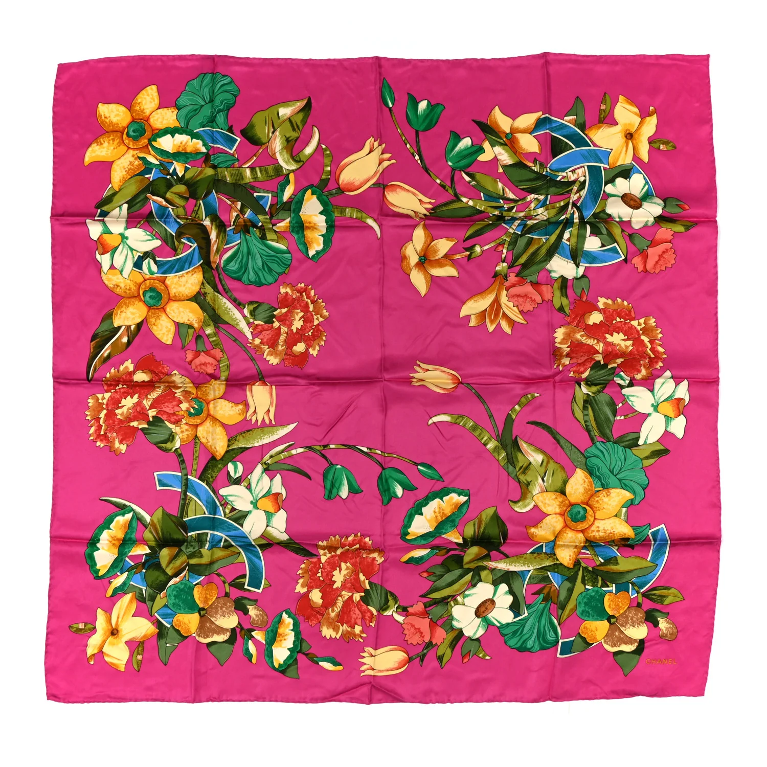 Silk Floral CC Square Scarf Pink Multicolor