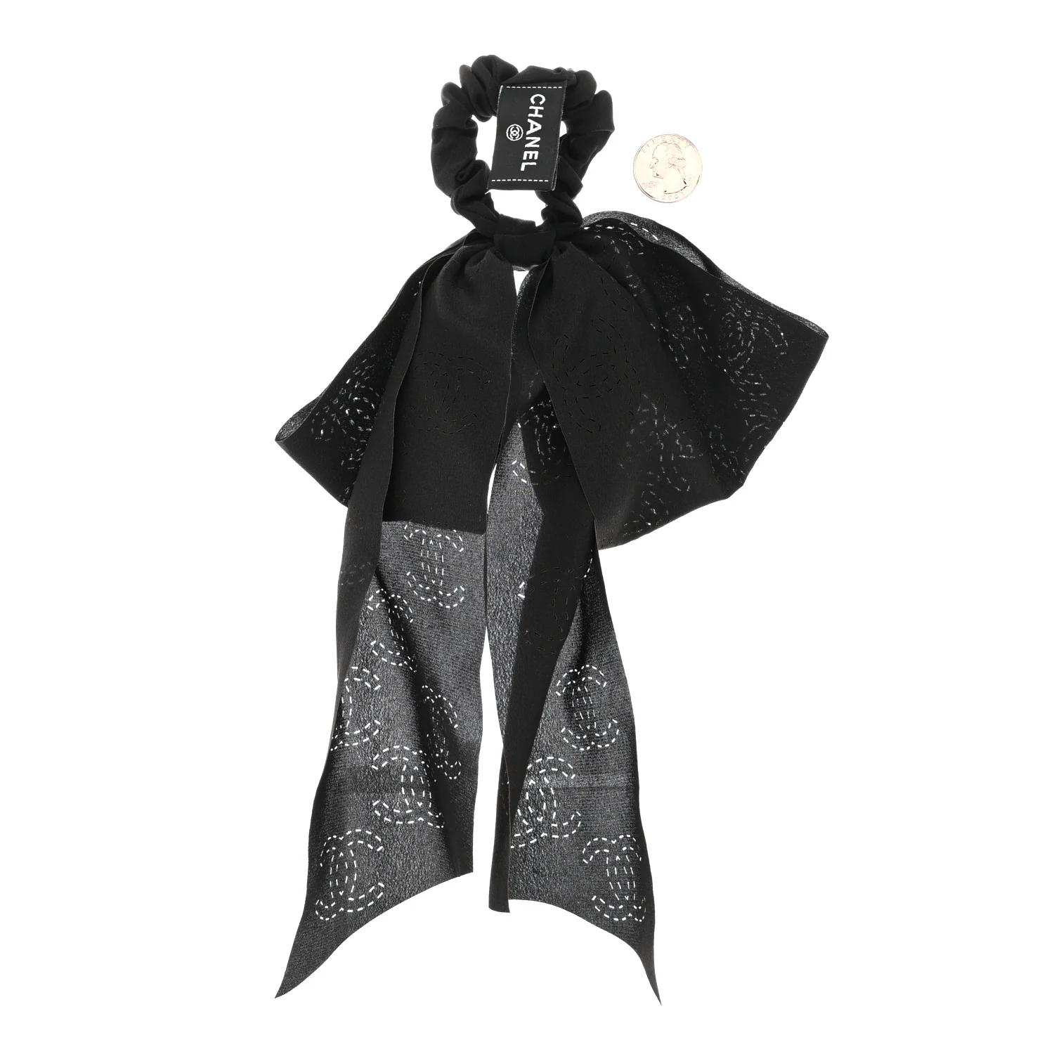 Silk Perforated Bow CC Scrunchie Black - Image 2