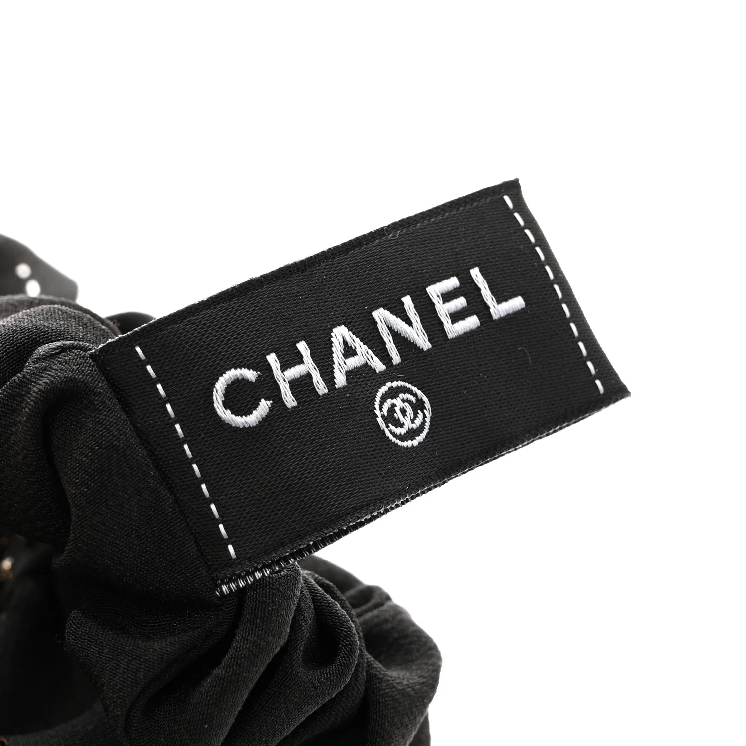 Silk Perforated Bow CC Scrunchie Black - Image 3