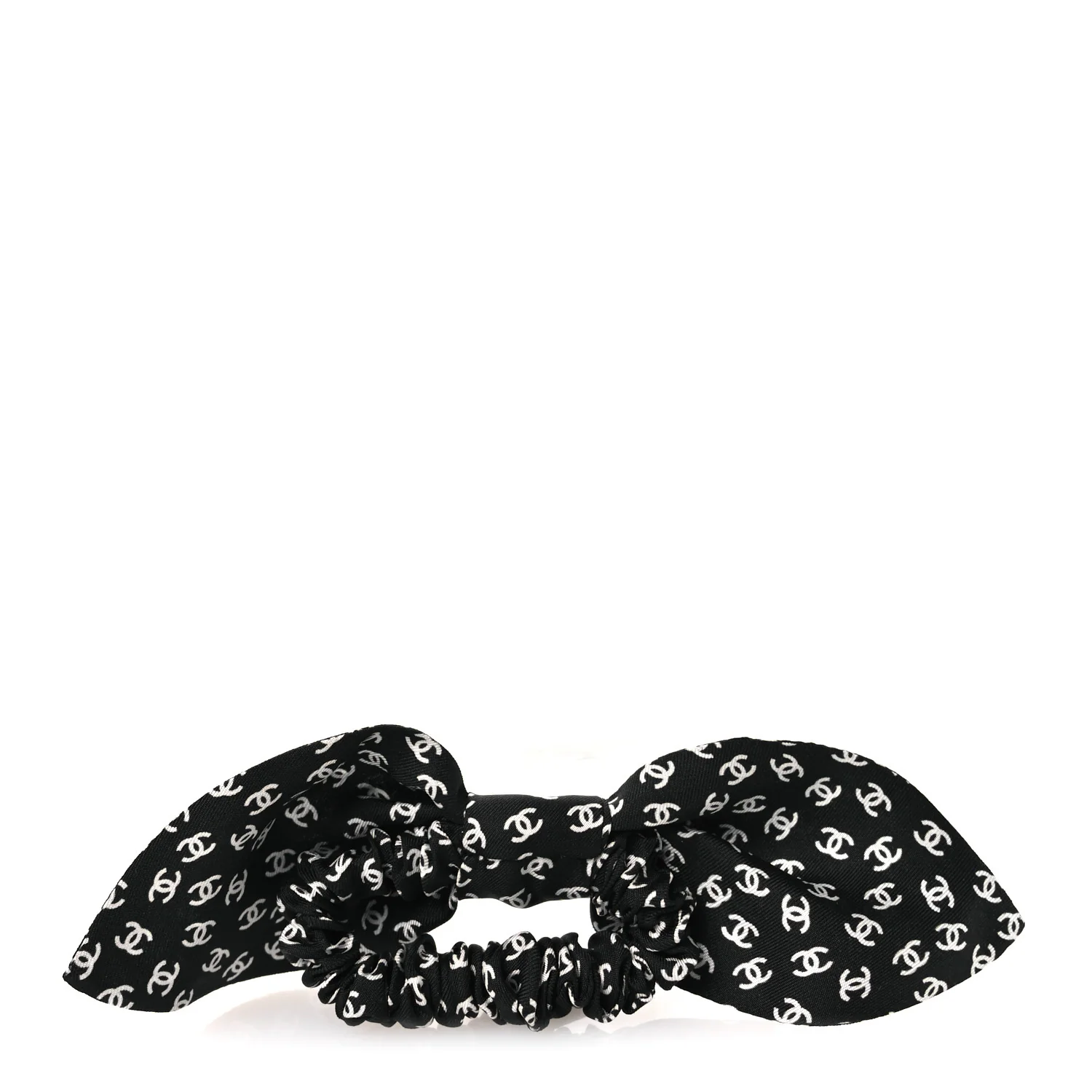 Silk Twill CC Scarf Hair Tie Black Ecru - Image 2