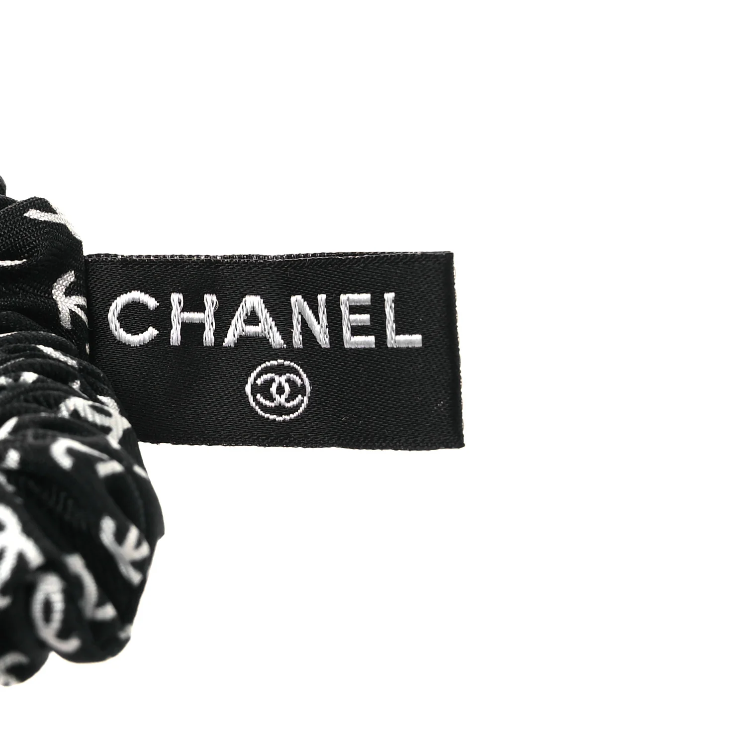 Silk Twill CC Scarf Hair Tie Black Ecru - Image 4
