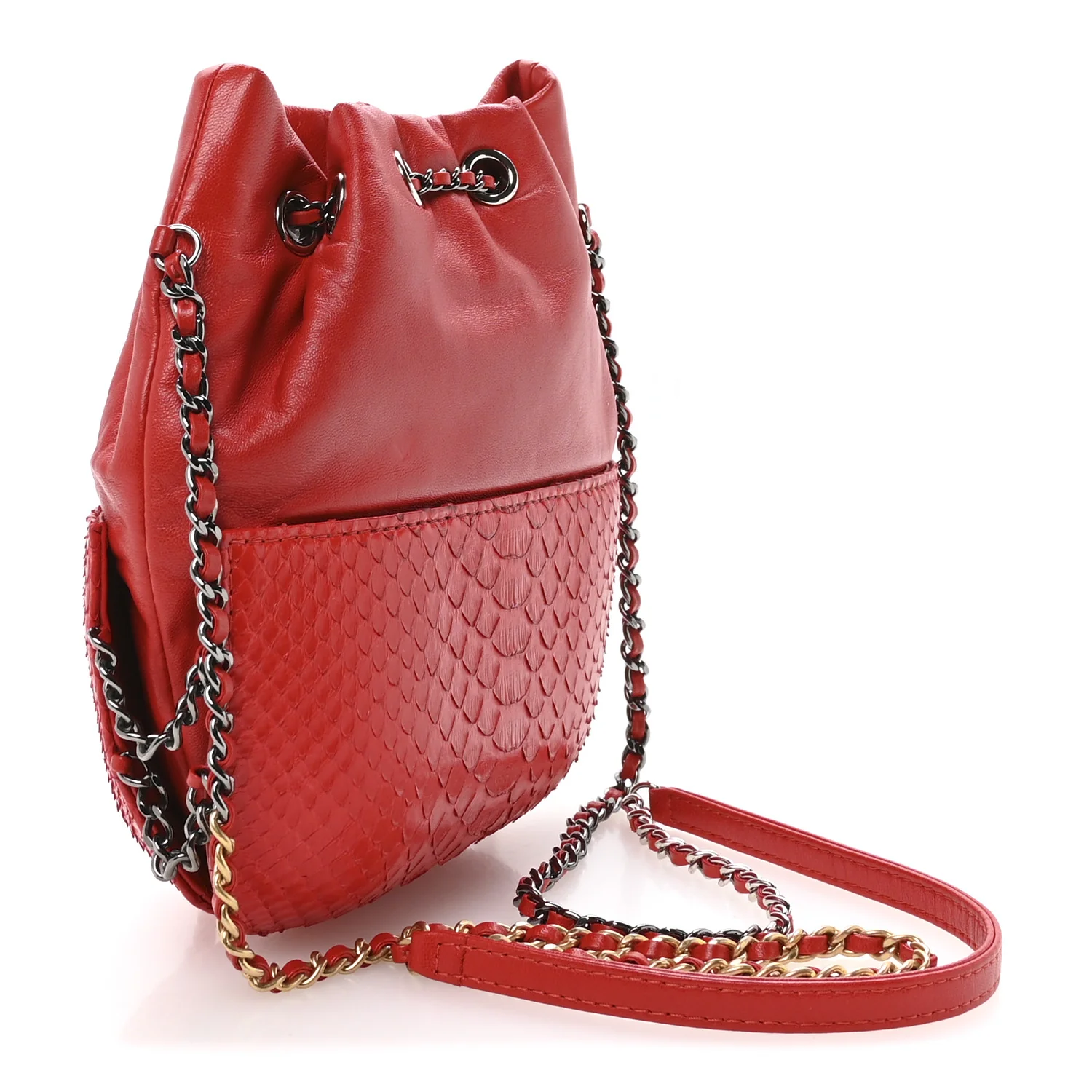 Snakeskin Calfskin Gabrielle Bucket Red - Image 3