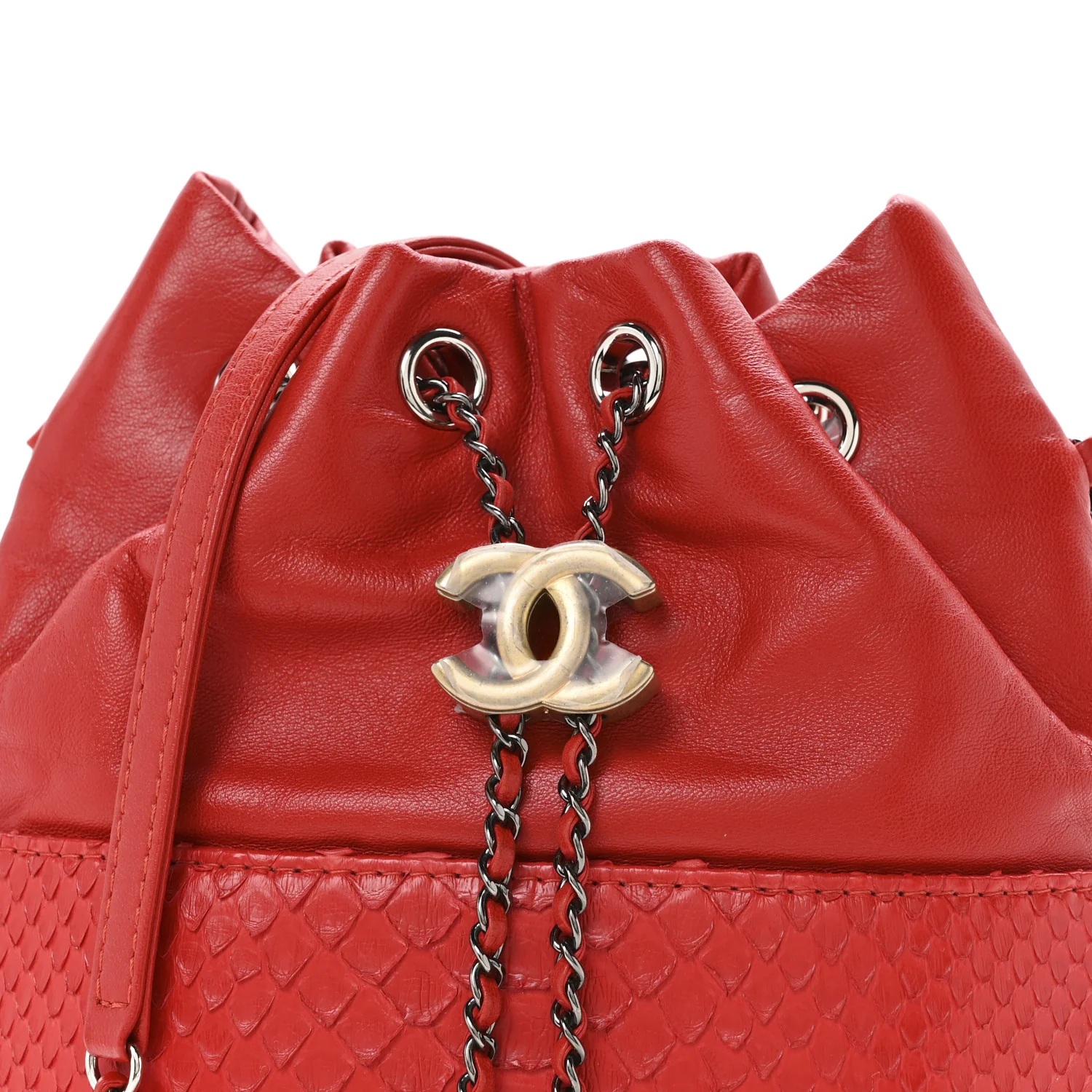 Snakeskin Calfskin Gabrielle Bucket Red - Image 8