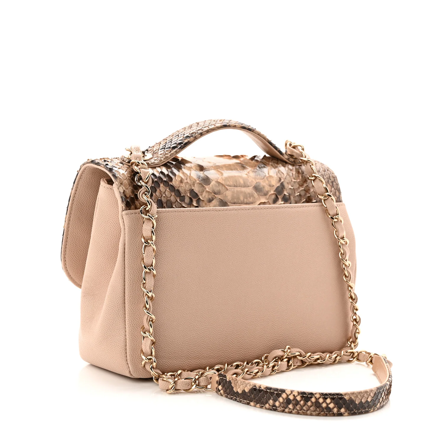 Snakeskin Caviar Quilted Medium Business Affinity Flap Beige - Image 3