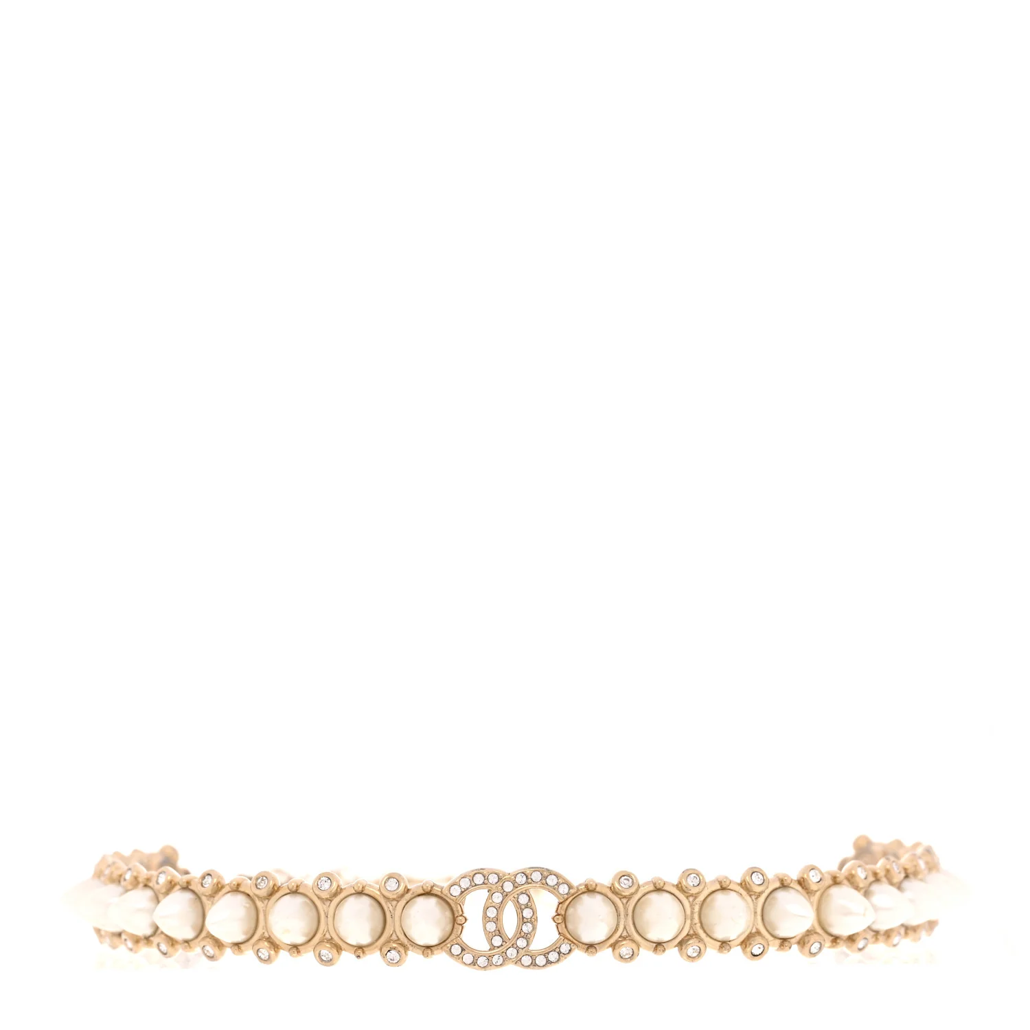 Spike Pearl Crystal CC Choker Necklace Gold Pearly White