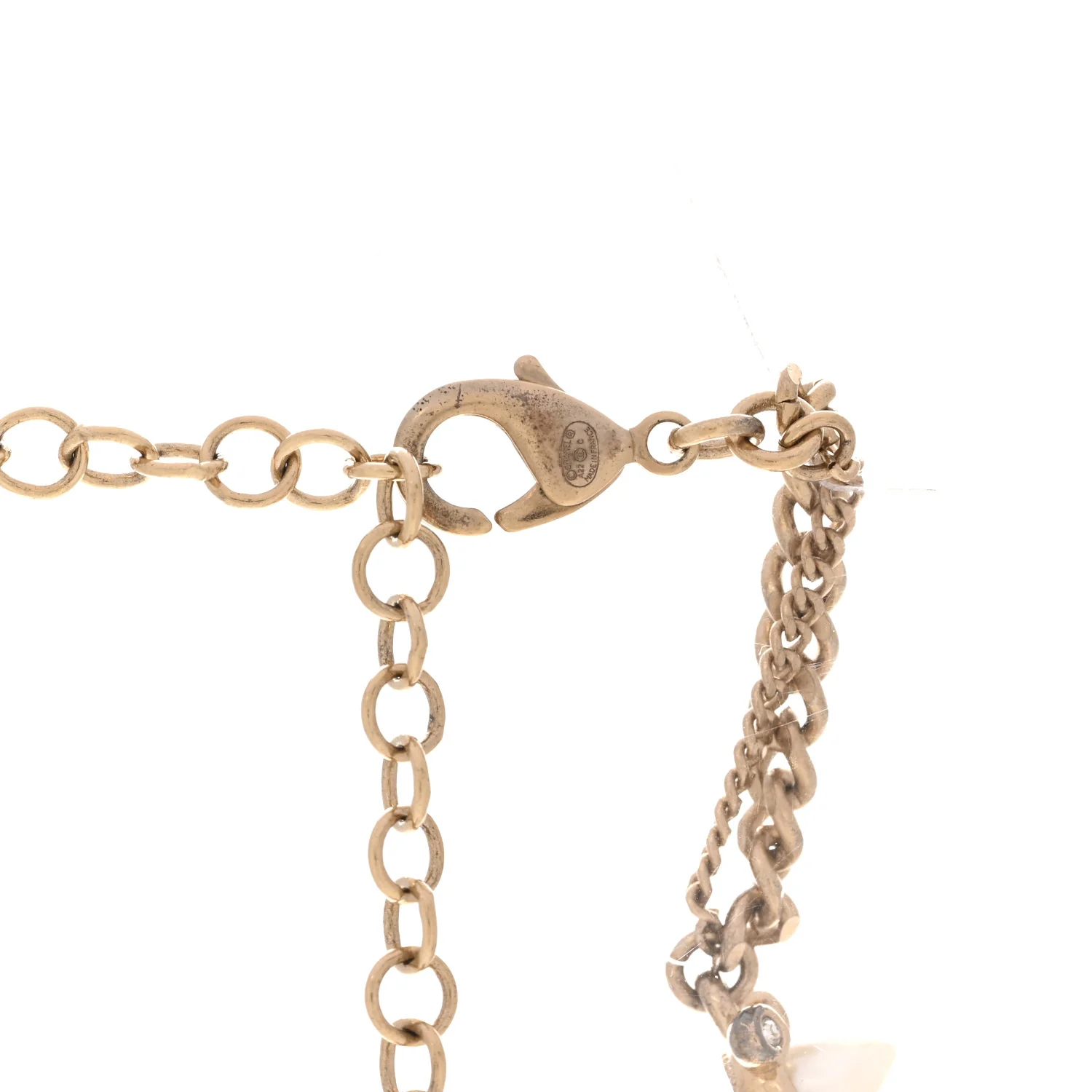 Spike Pearl Crystal CC Choker Necklace Gold Pearly White - Image 4