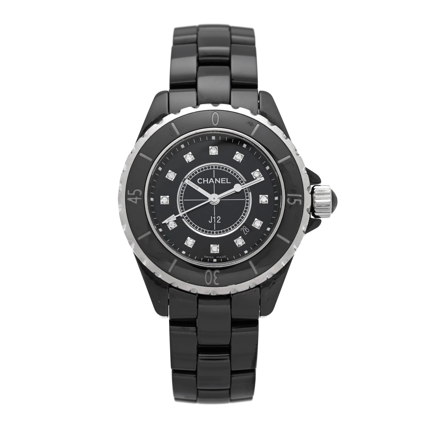 Stainless Steel Ceramic Diamond 33mm J12 Quartz Watch Black