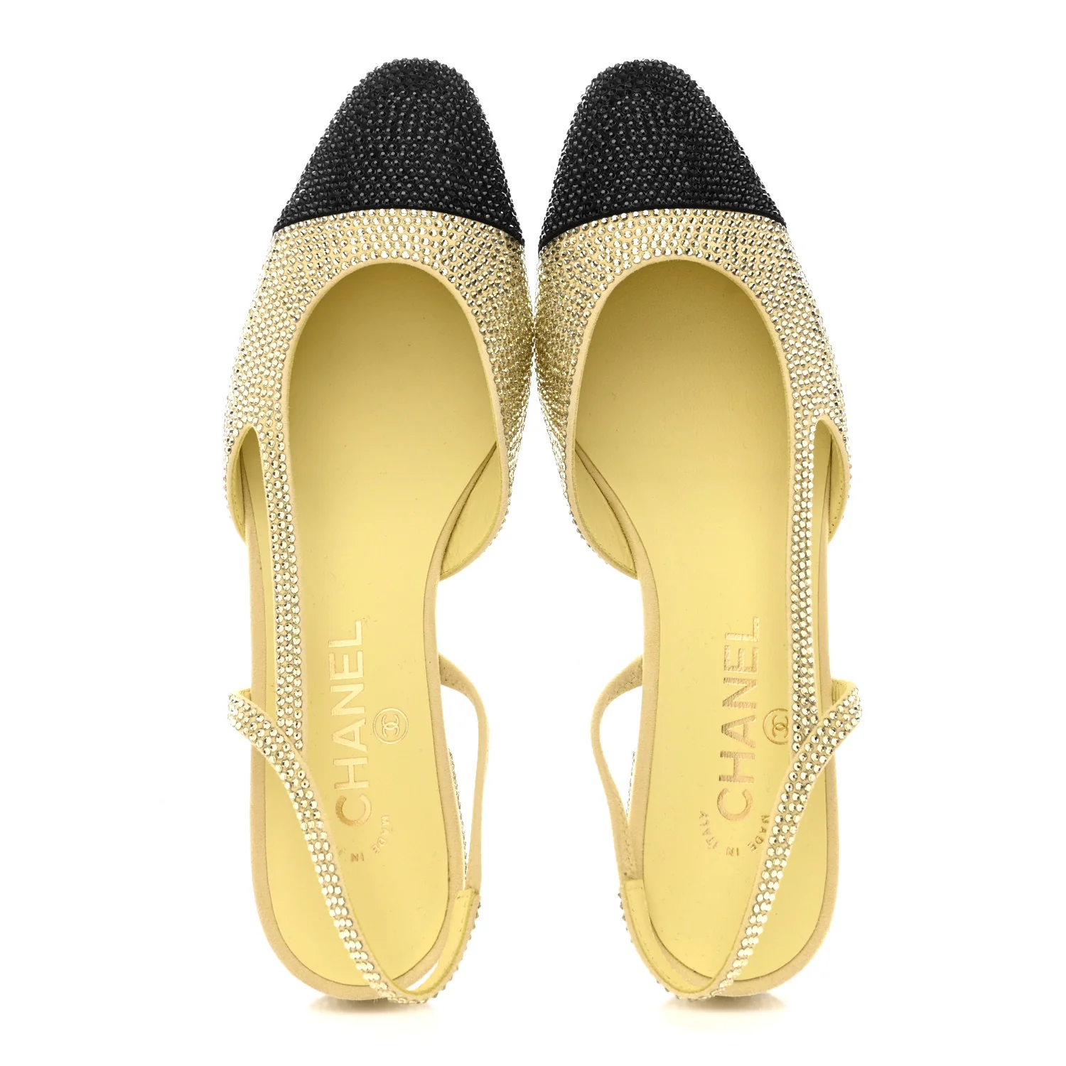 Strass Grosgrain Cap Toe CC Slingback Flats 39 Yellow Black - Image 2