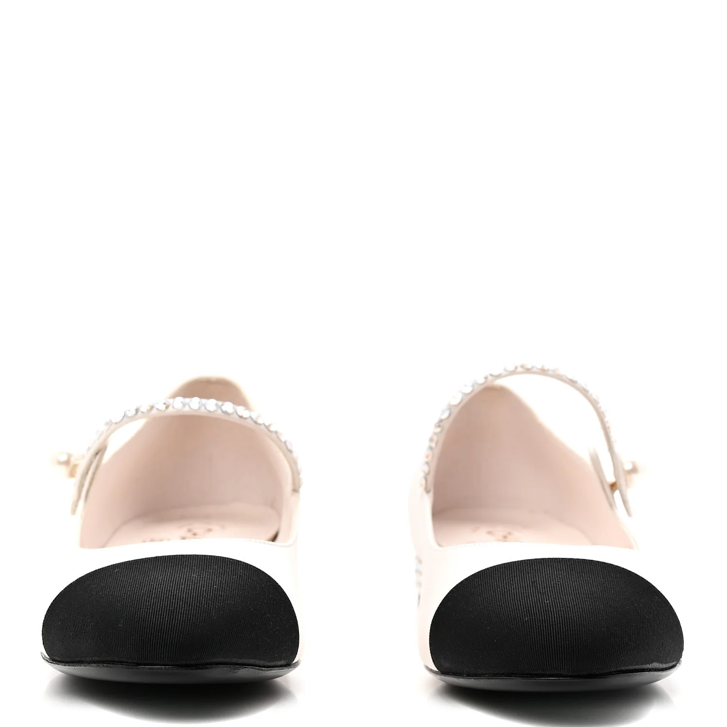 Strass Satin Grosgrain Mary Jane Flats 38 Ivory Black - Image 3