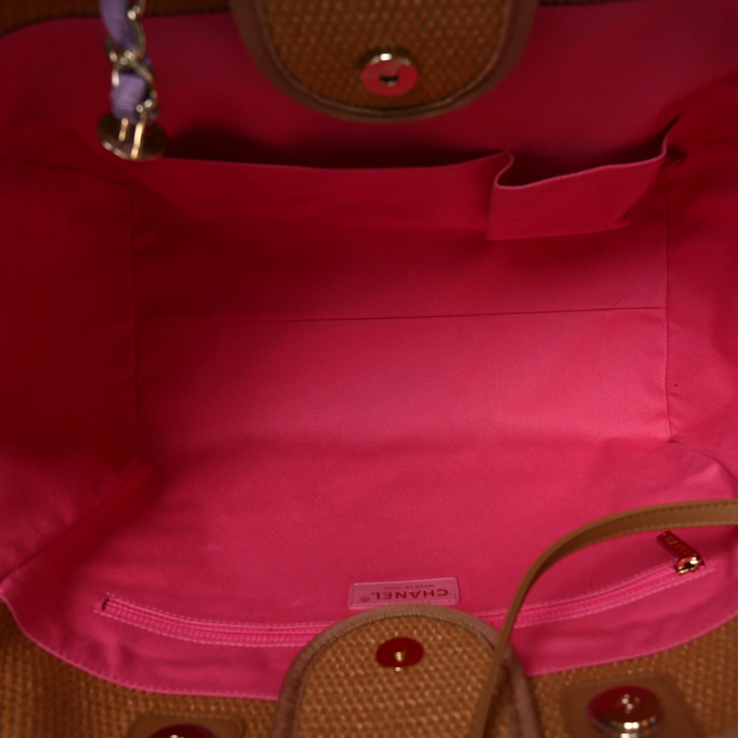 Straw Raffia Calfskin Striped Medium Deauville Tote Dark Beige Fuchsia Navy Blue - Image 5