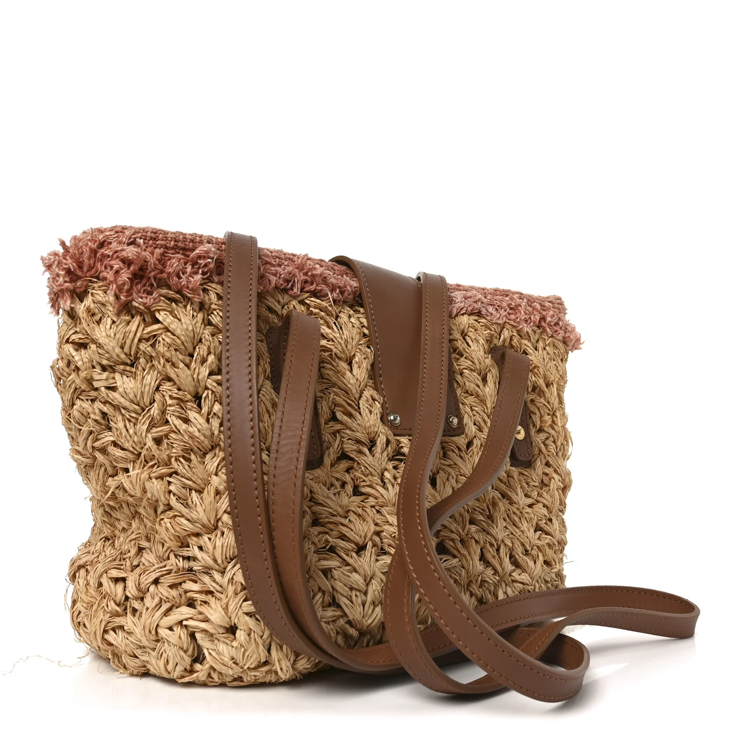 Straw Raffia Tote Natural Pink - Image 3