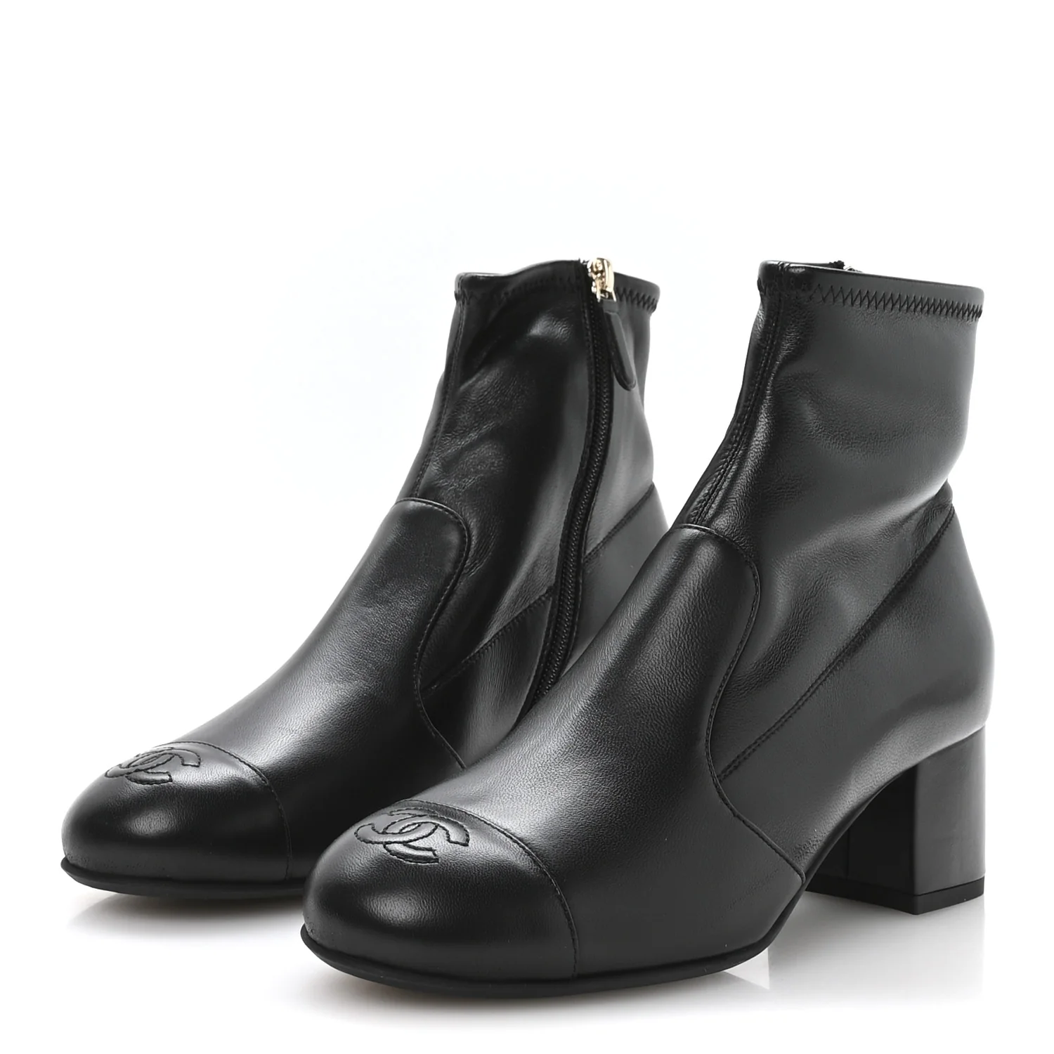 Stretch Lambskin Cap Toe CC Short Boots 37.5 Black - Image 4
