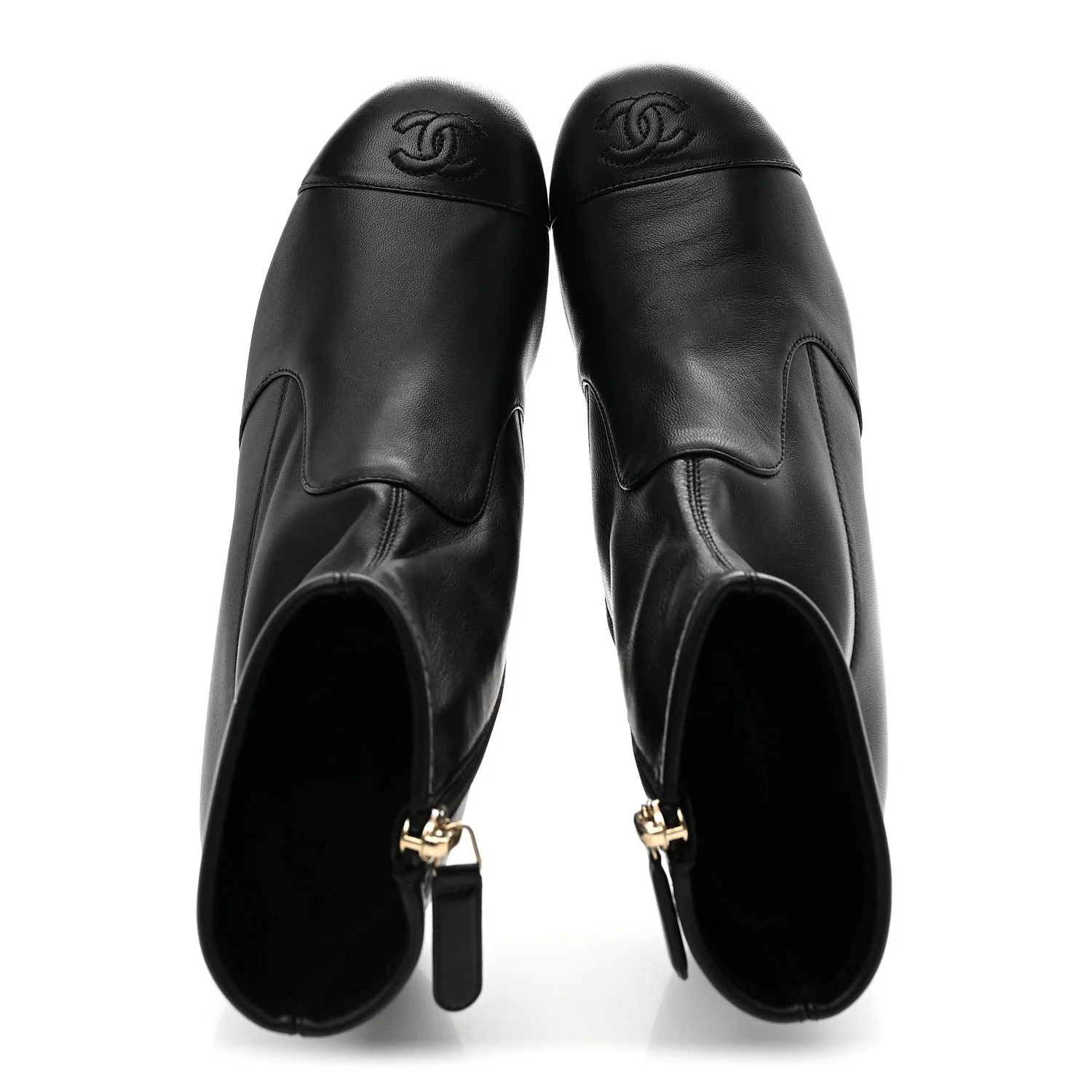 Stretch Lambskin Cap Toe CC Short Boots 38 Black - Image 2