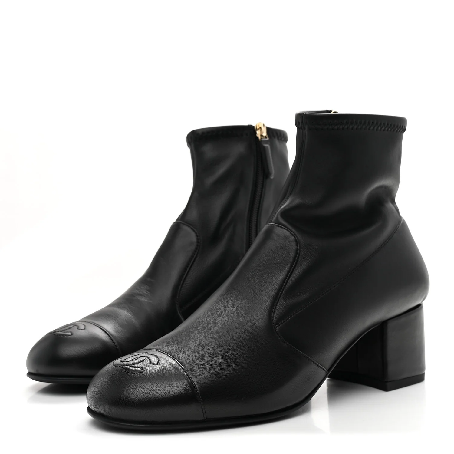 Stretch Lambskin Cap Toe CC Short Boots 38 Black - Image 4