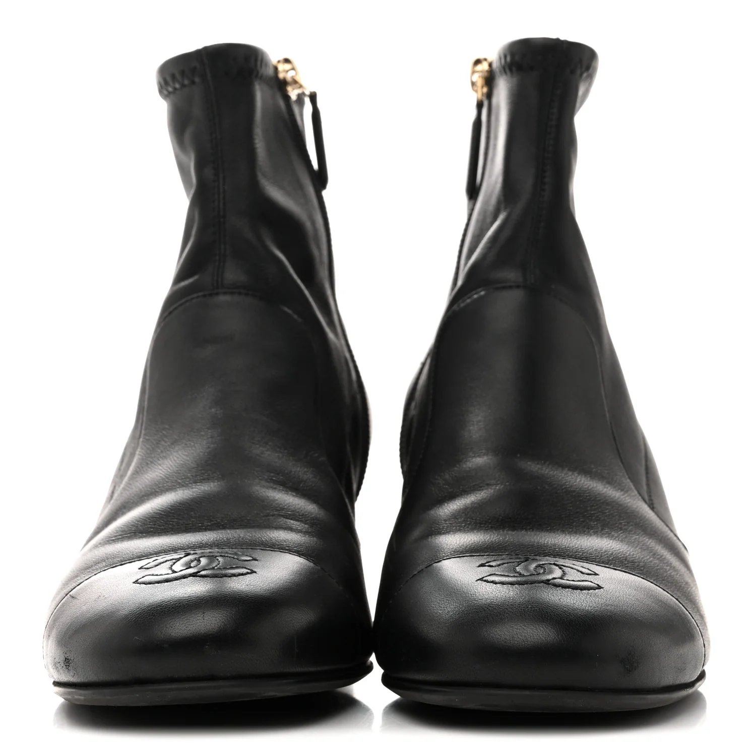 Stretch Lambskin Cap Toe CC Short Boots 38.5 Black - Image 3