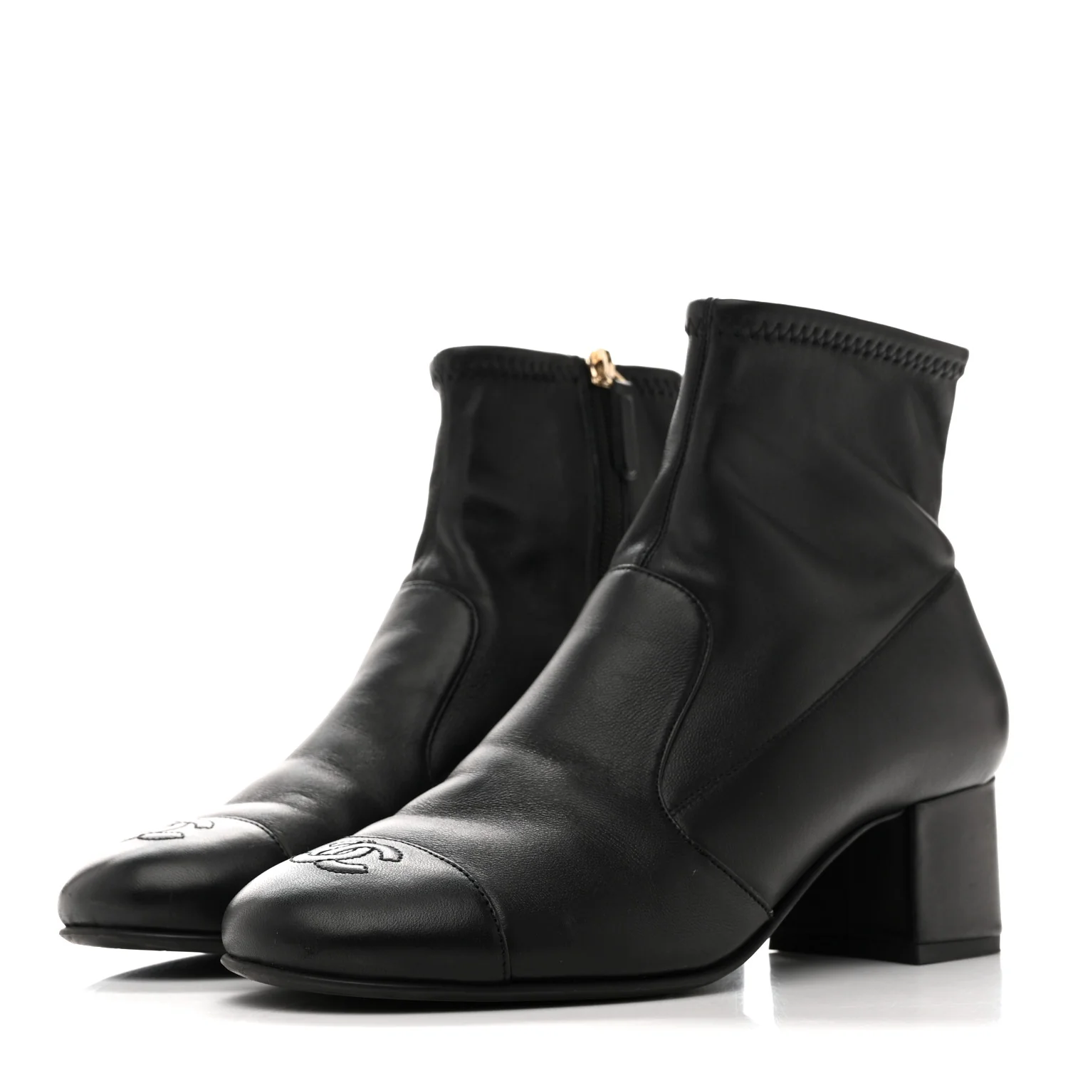 Stretch Lambskin Cap Toe CC Short Boots 38.5 Black - Image 4