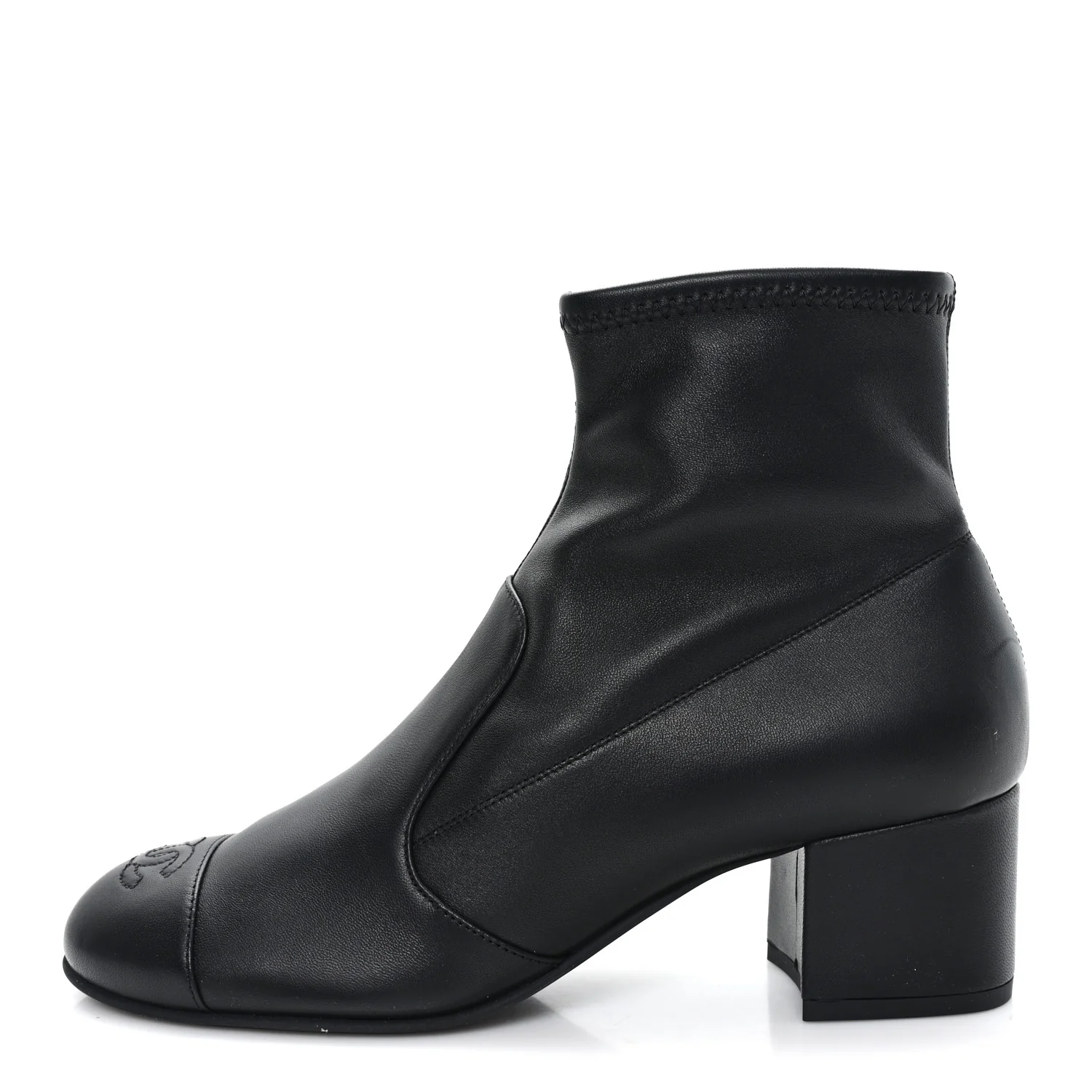 Stretch Lambskin Cap Toe CC Uniform Short Boots 39 Black