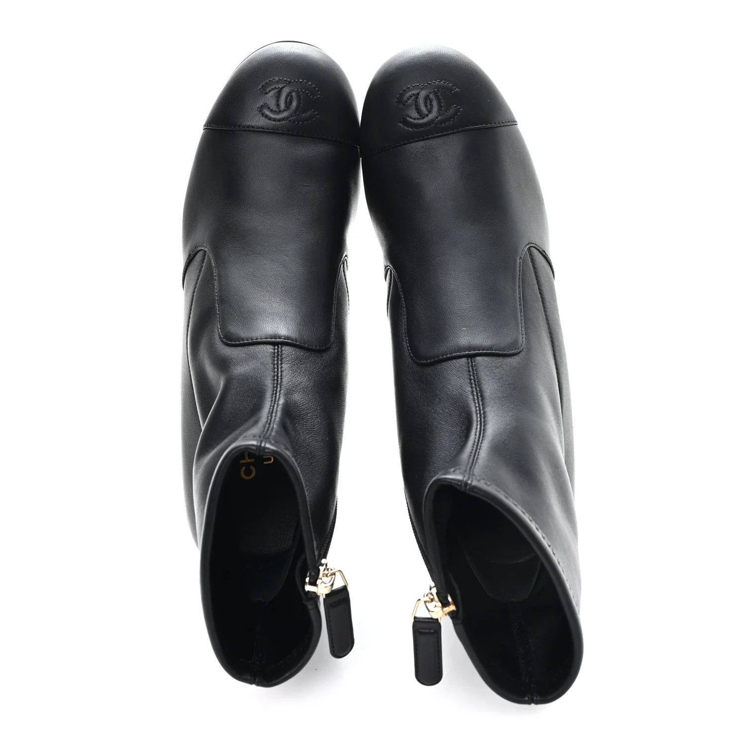 Stretch Lambskin Cap Toe CC Uniform Short Boots 39 Black - Image 2