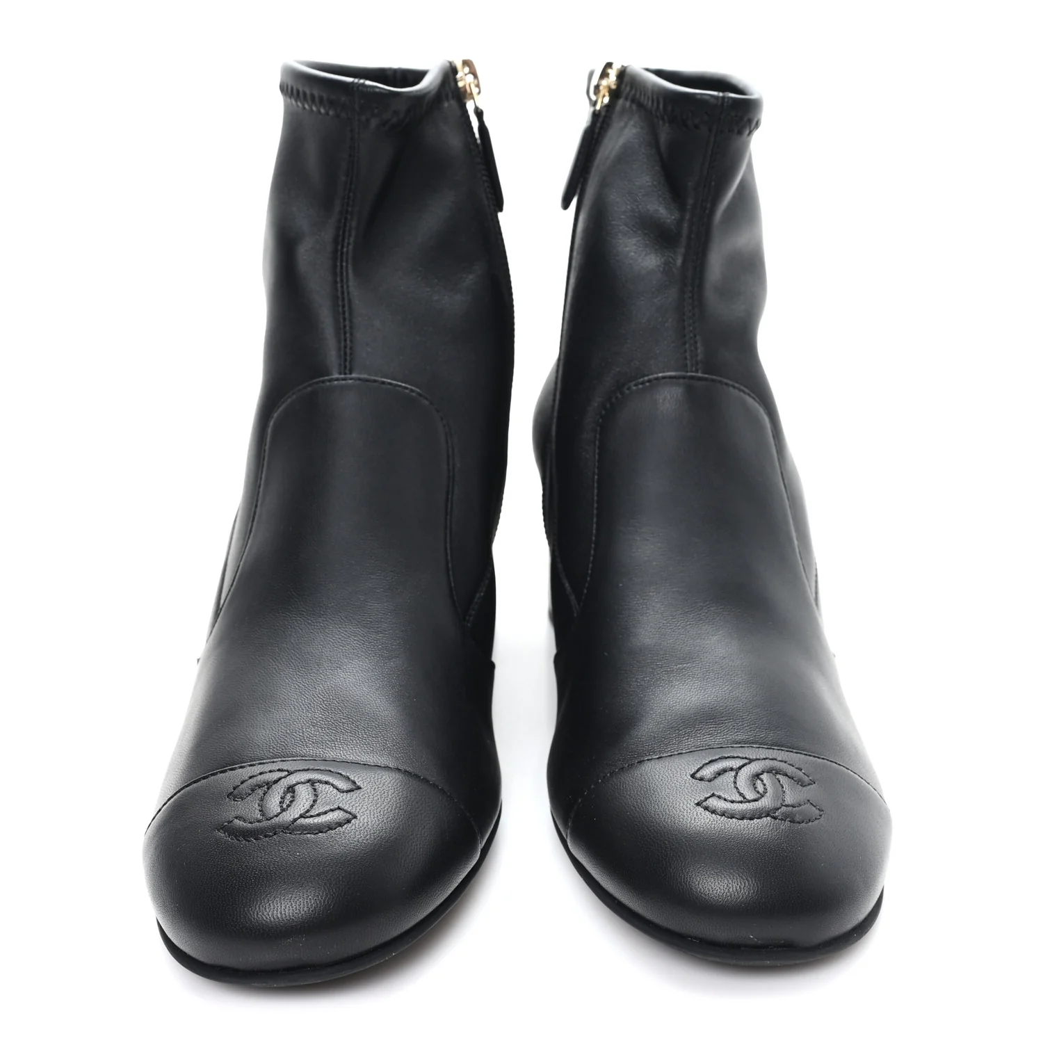 Stretch Lambskin Cap Toe CC Uniform Short Boots 39 Black - Image 3