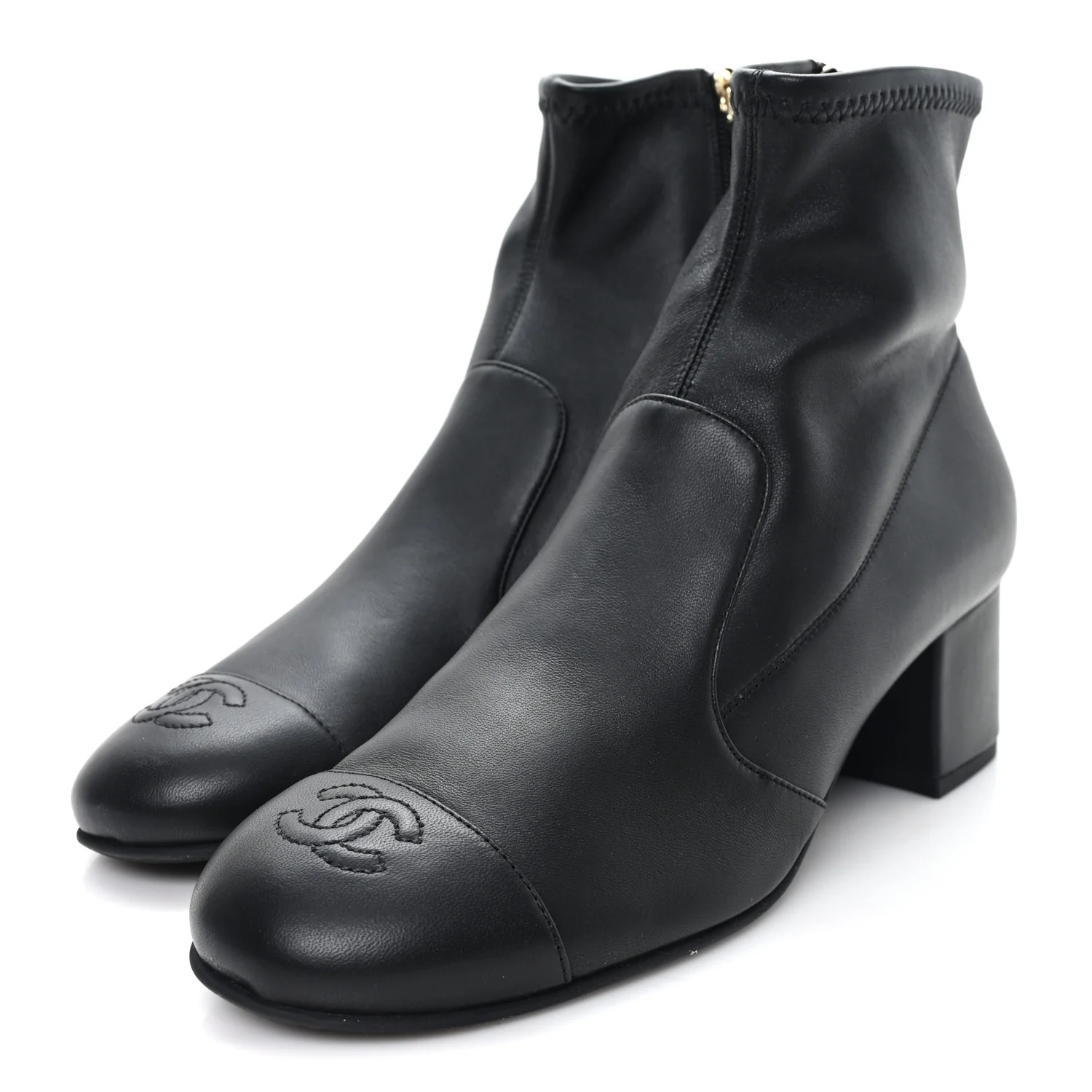 Stretch Lambskin Cap Toe CC Uniform Short Boots 39 Black - Image 4