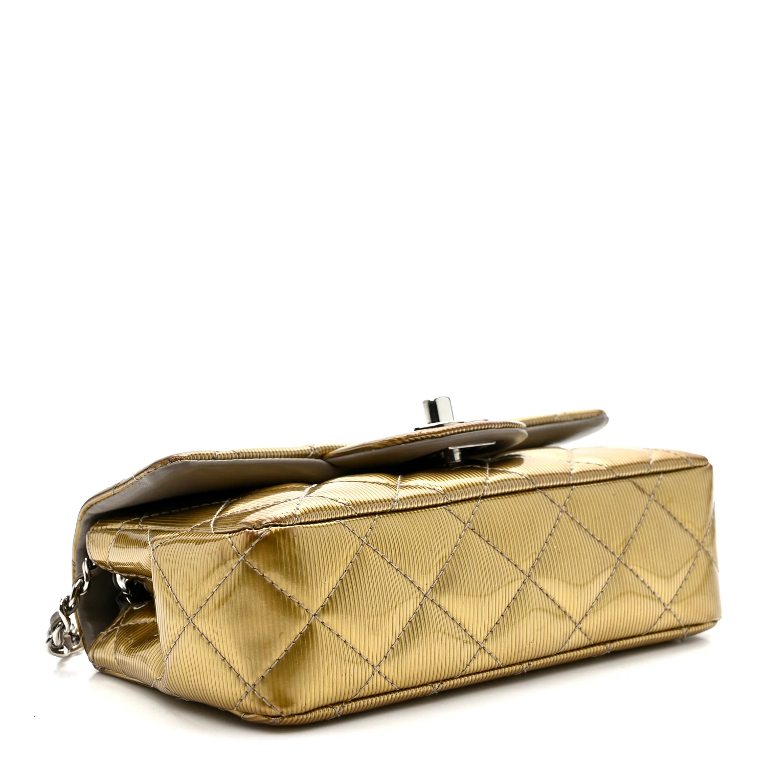 Striated Patent Quilted Extra Mini Rectangular Flap Gold - Image 4