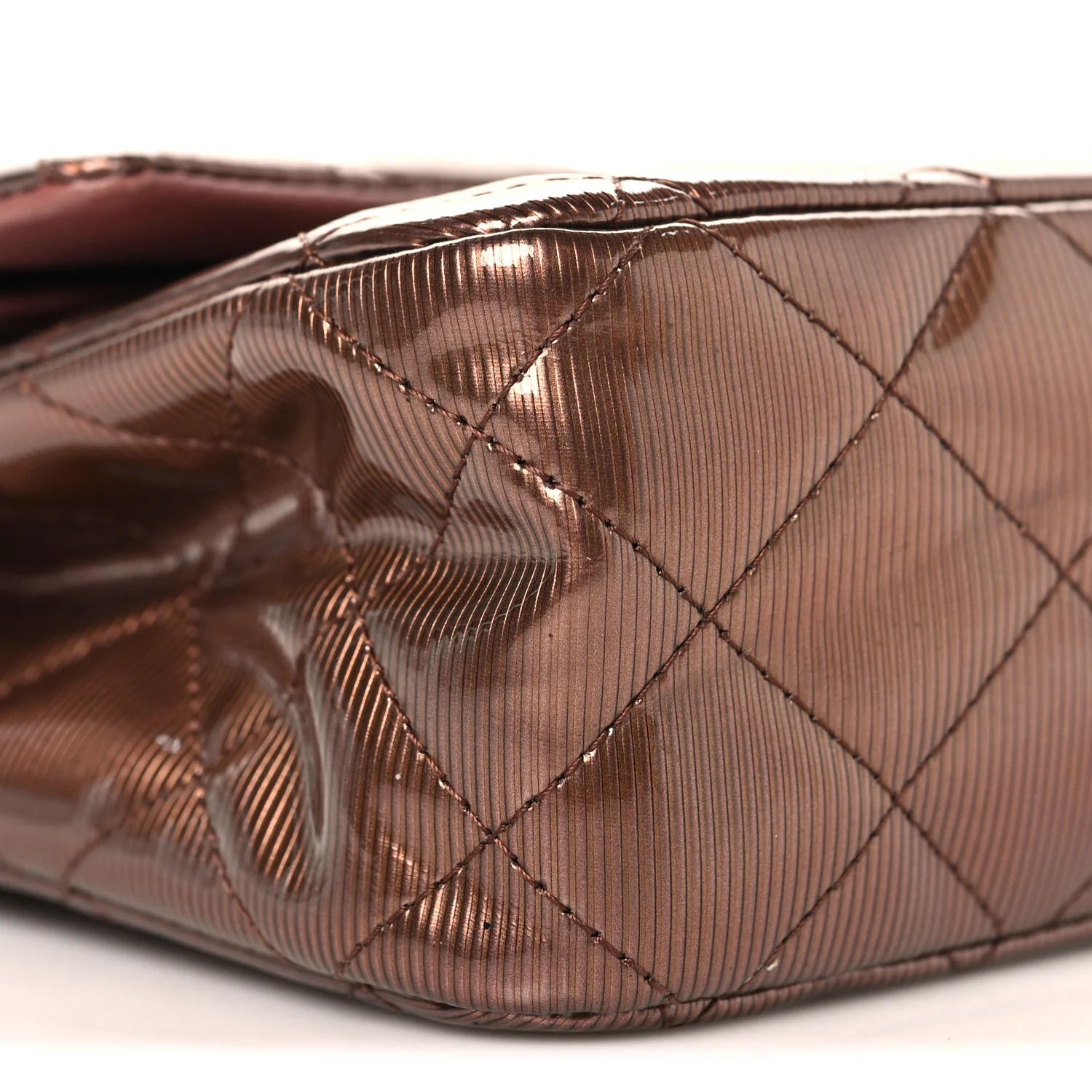 Striated Patent Quilted Medium Double Flap Bronze - Image 9
