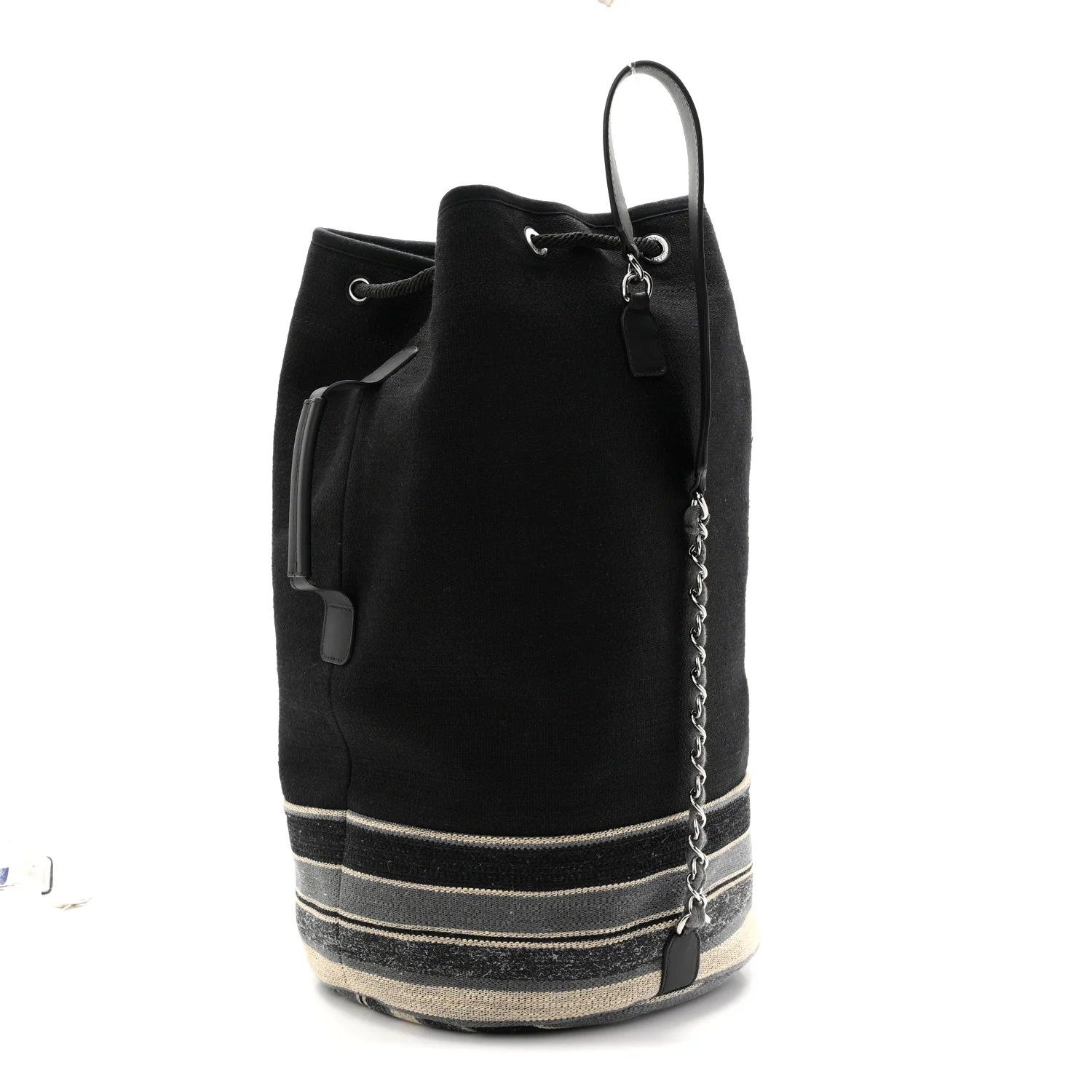Striped Canvas Deauville Drawstring Backpack Black - Image 5