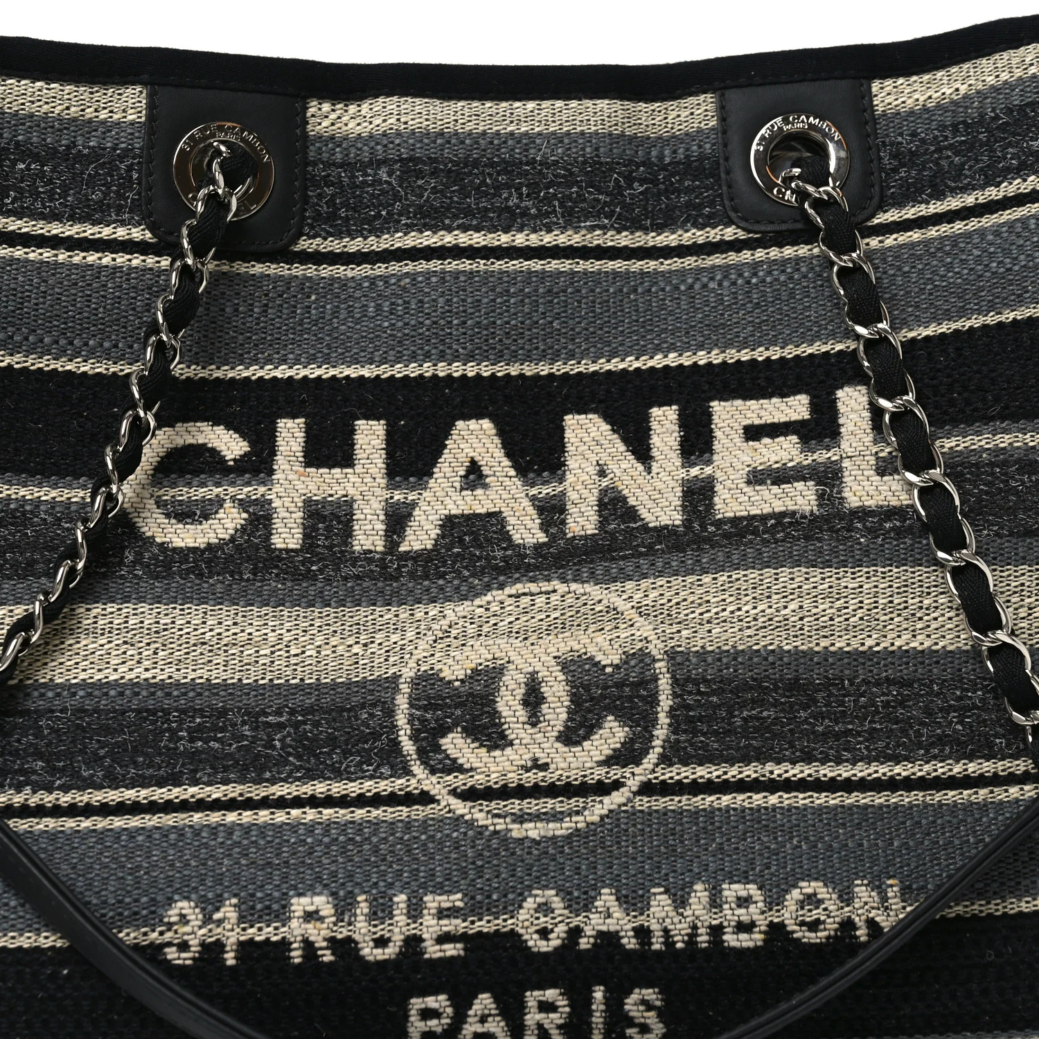 Striped Canvas Small Deauville Tote Dark Grey - Image 8