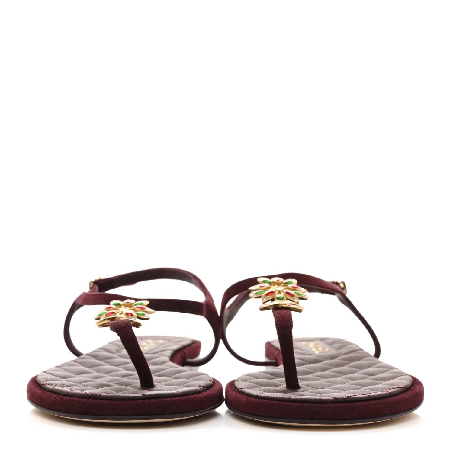 Suede Calfskin CC Crystal Thong Sandals 40.5 Burgundy - Image 3