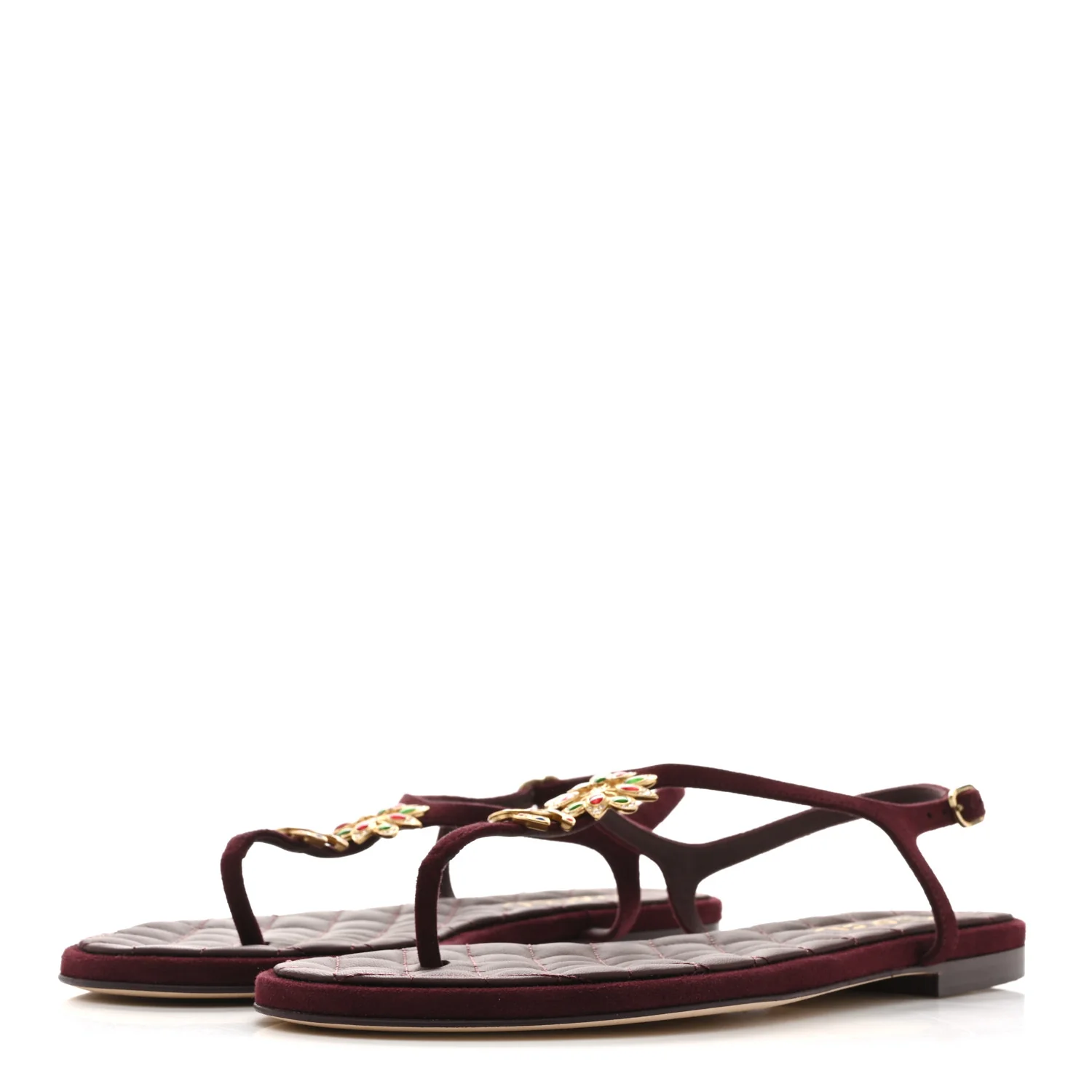 Suede Calfskin CC Crystal Thong Sandals 40.5 Burgundy - Image 4