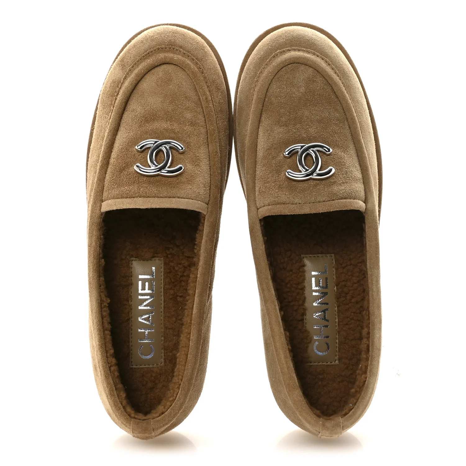 Suede Calfskin CC Loafers 37.5 Dark Beige - Image 2