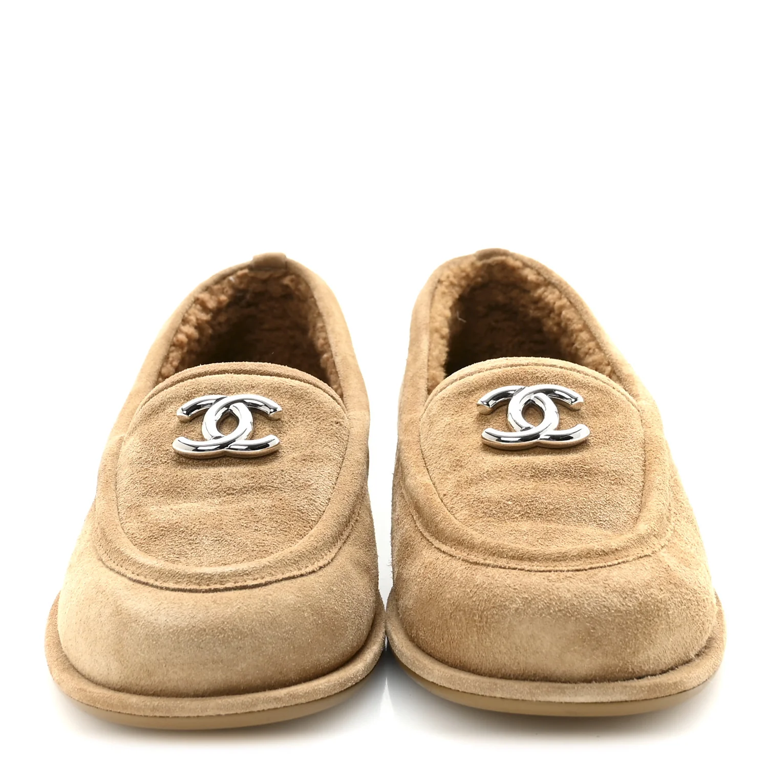 Suede Calfskin CC Loafers 37.5 Dark Beige - Image 3