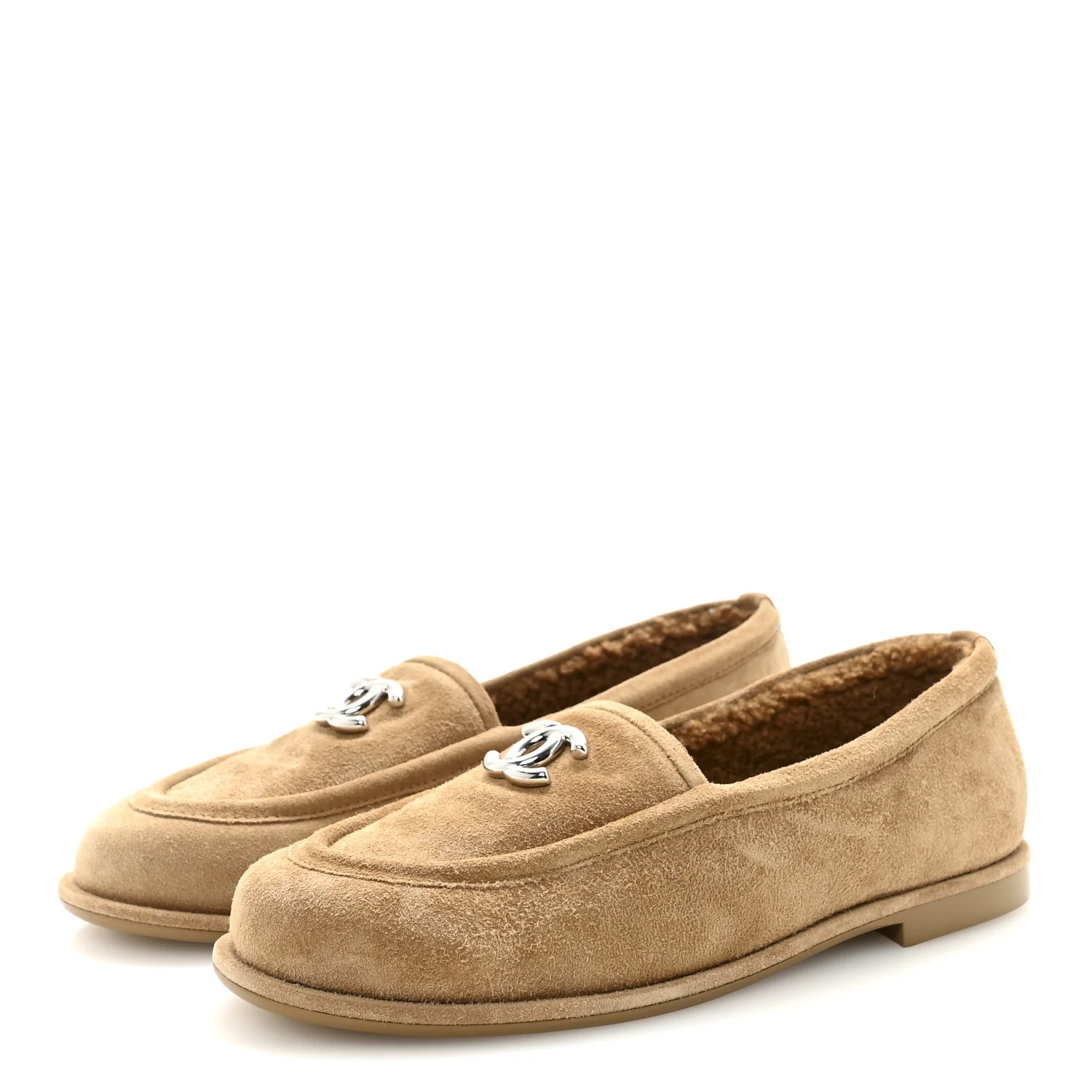 Suede Calfskin CC Loafers 37.5 Dark Beige - Image 4